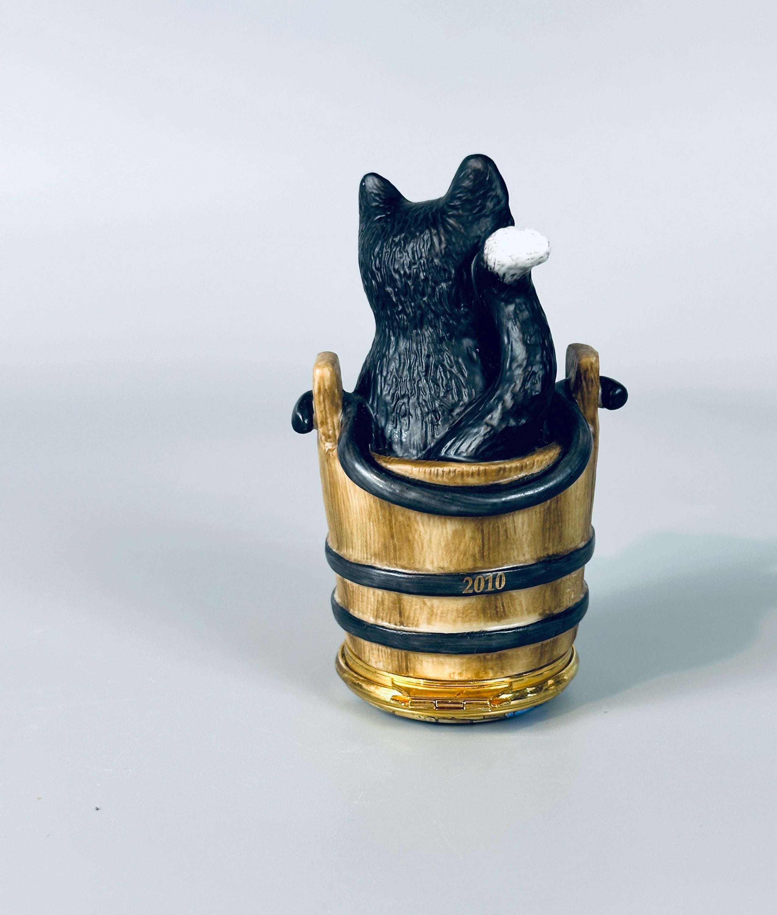 Limoges Trinket Box Black Cat in Bucket