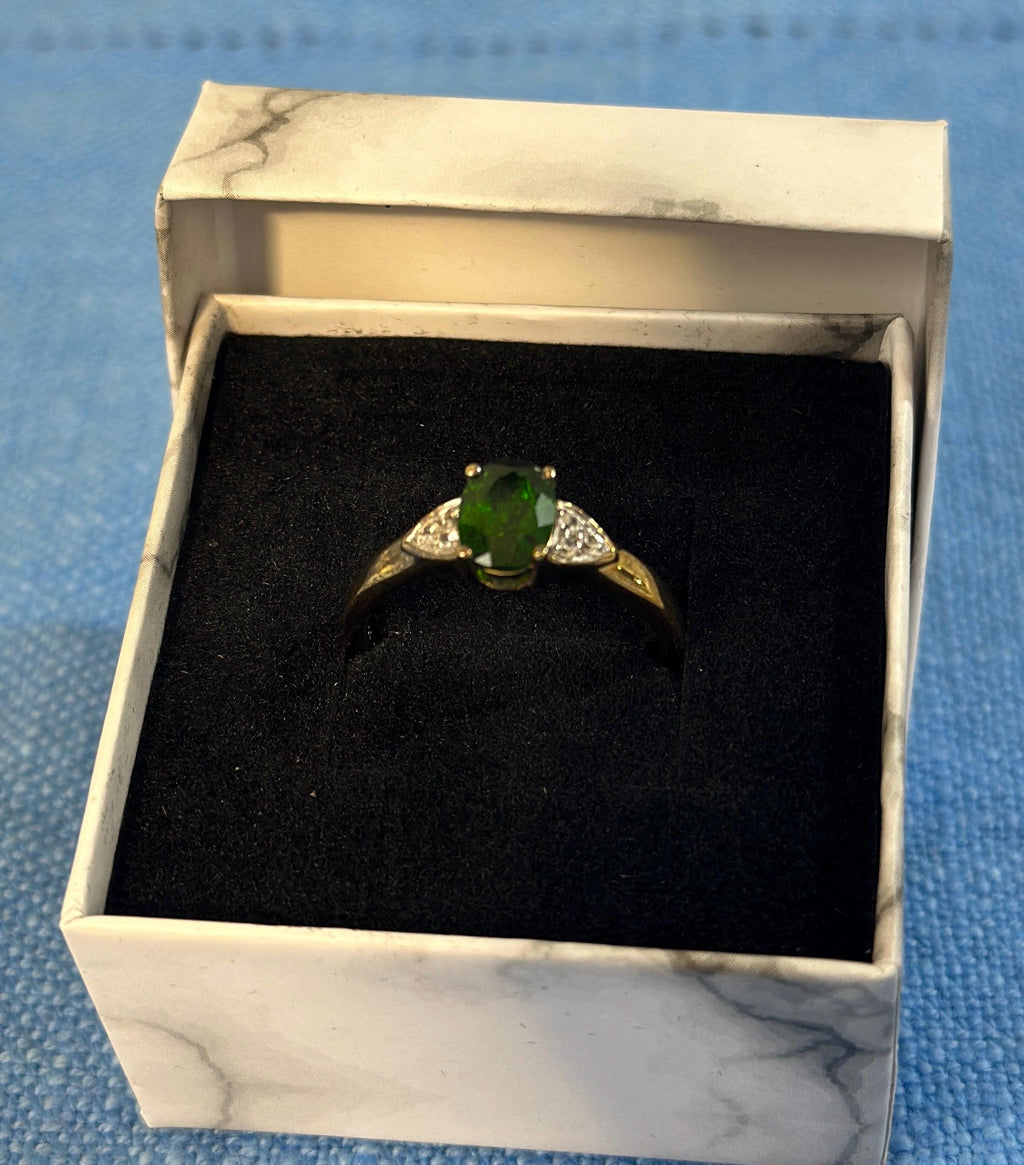 Sterling Silver and Emerald Ring lab created size 9