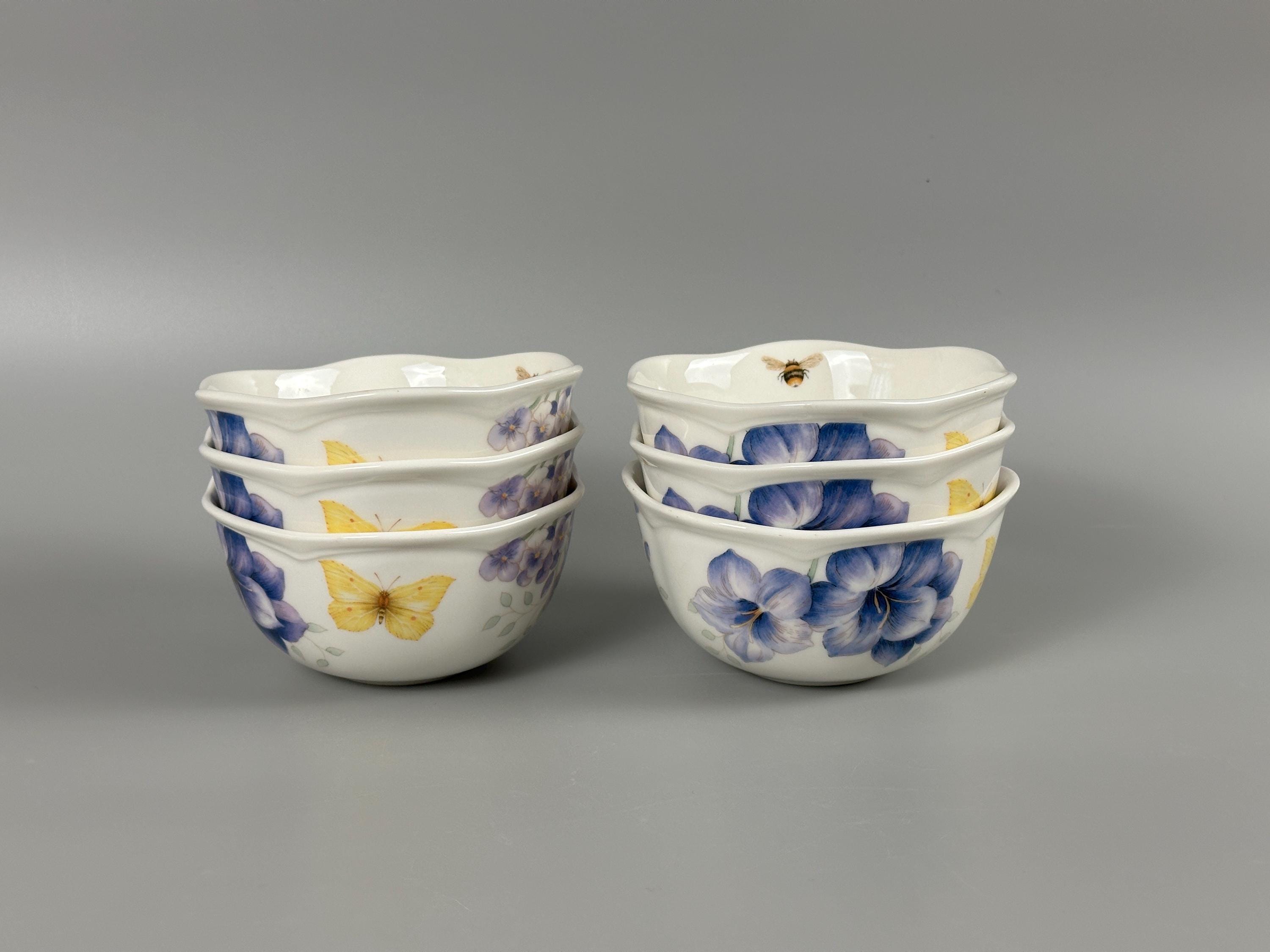 6 Butterfly Meadow Lavender Dessert Bowls