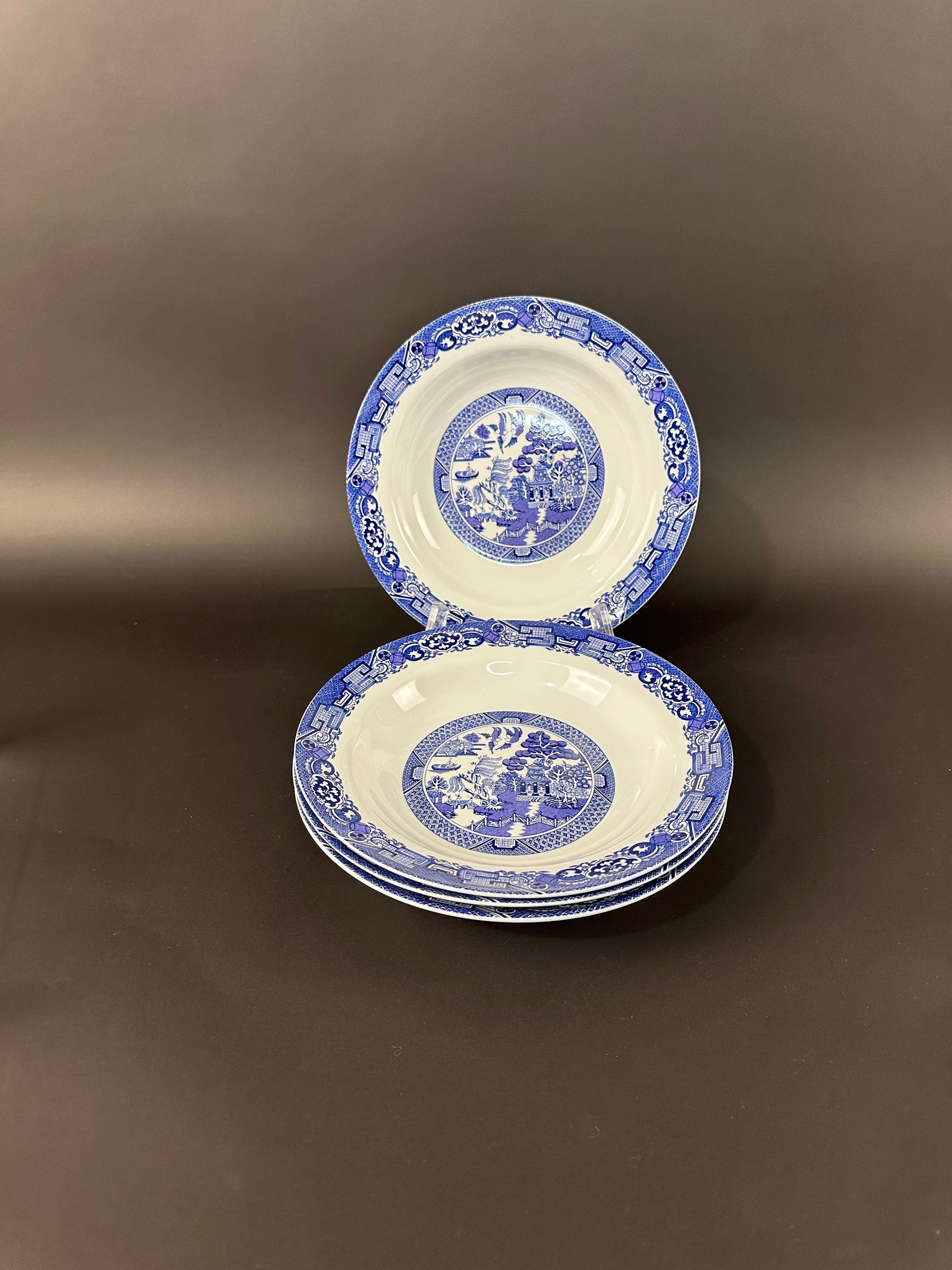 4 Royal Cuthbertson Blue Willow Soup Bowls.