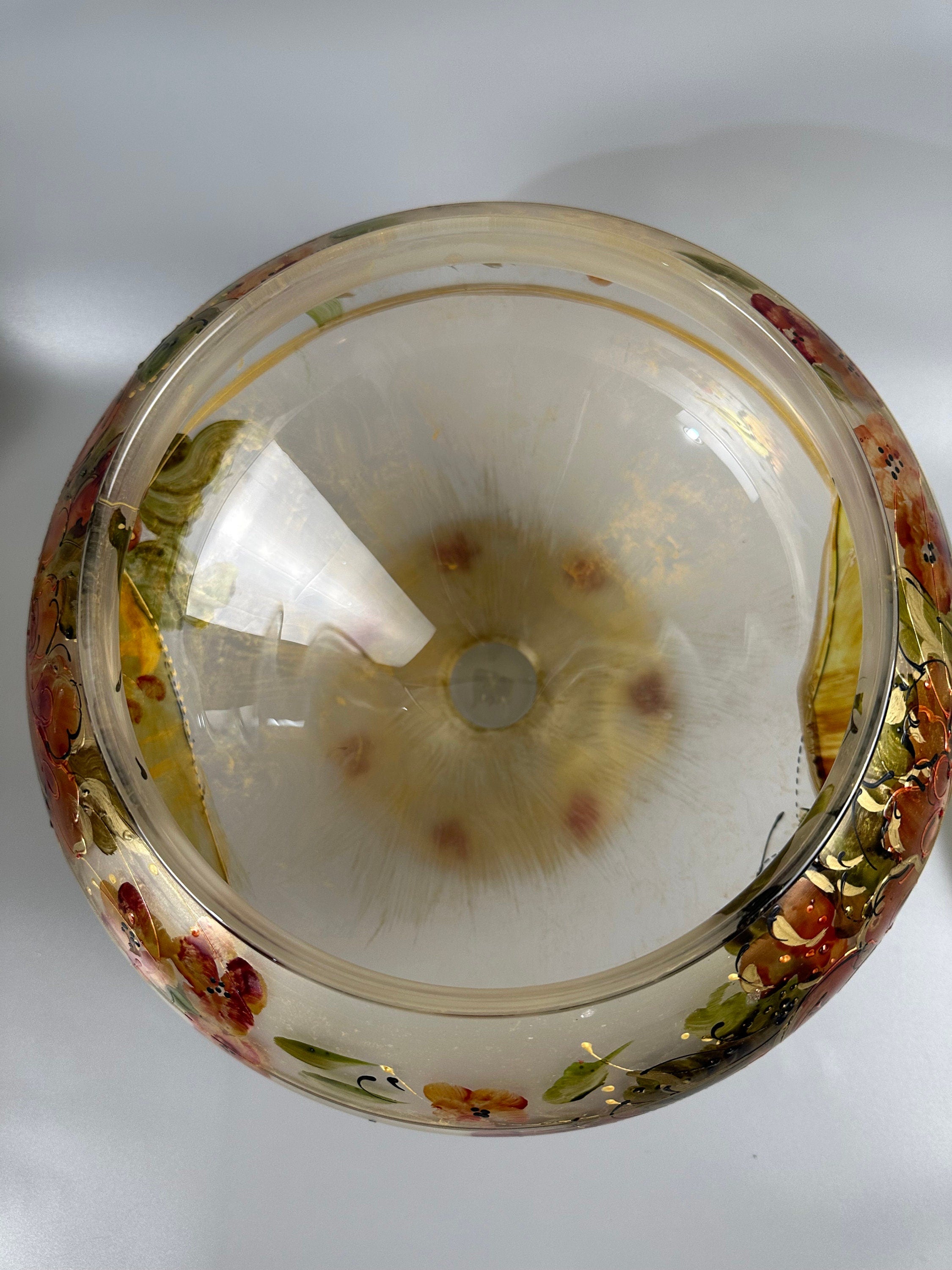 Vintage Large Murano Frosted Satin Glass With Hand Painted Flowers