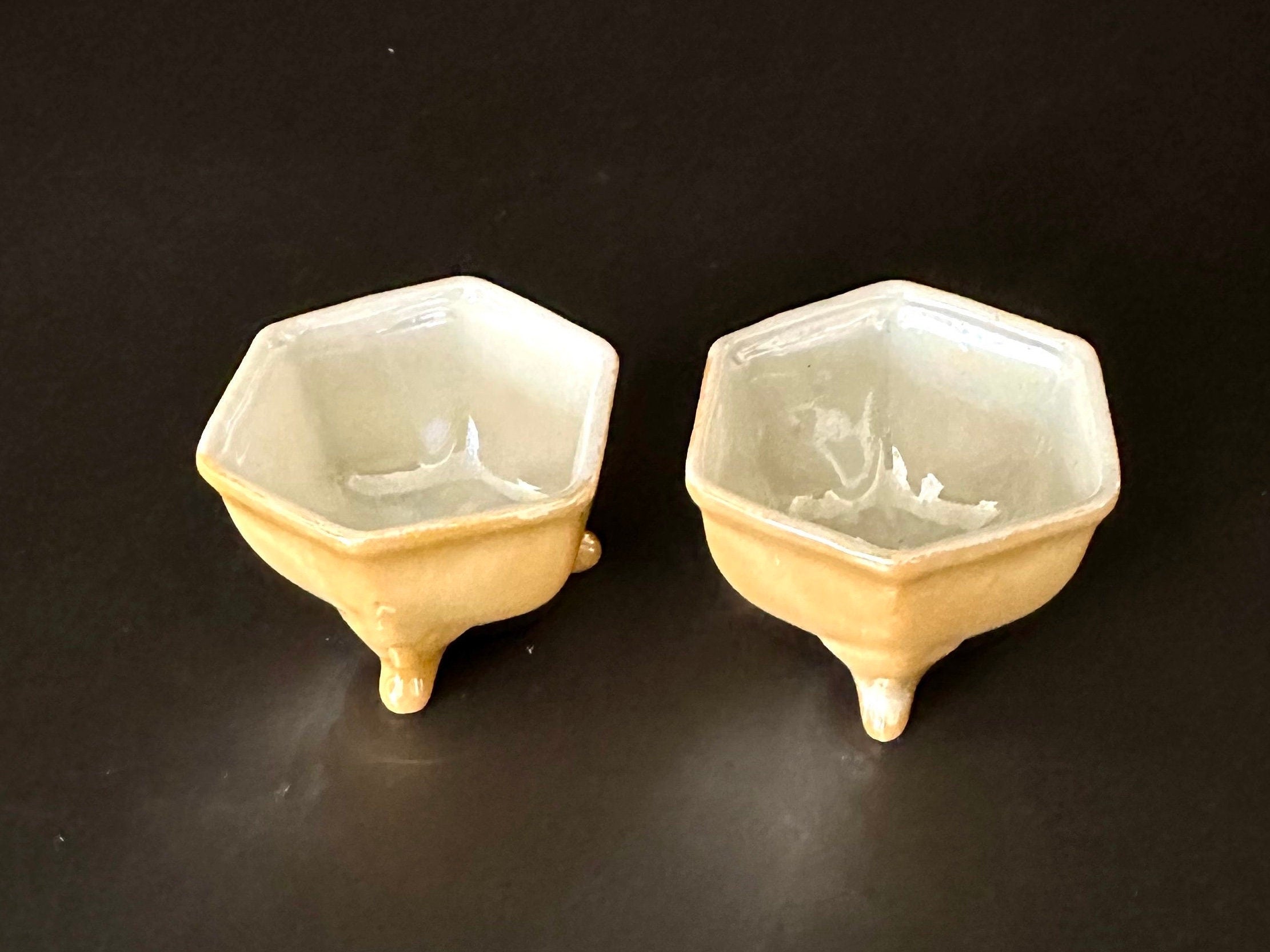 Two Lustreware Orange Toned Salt Cellars