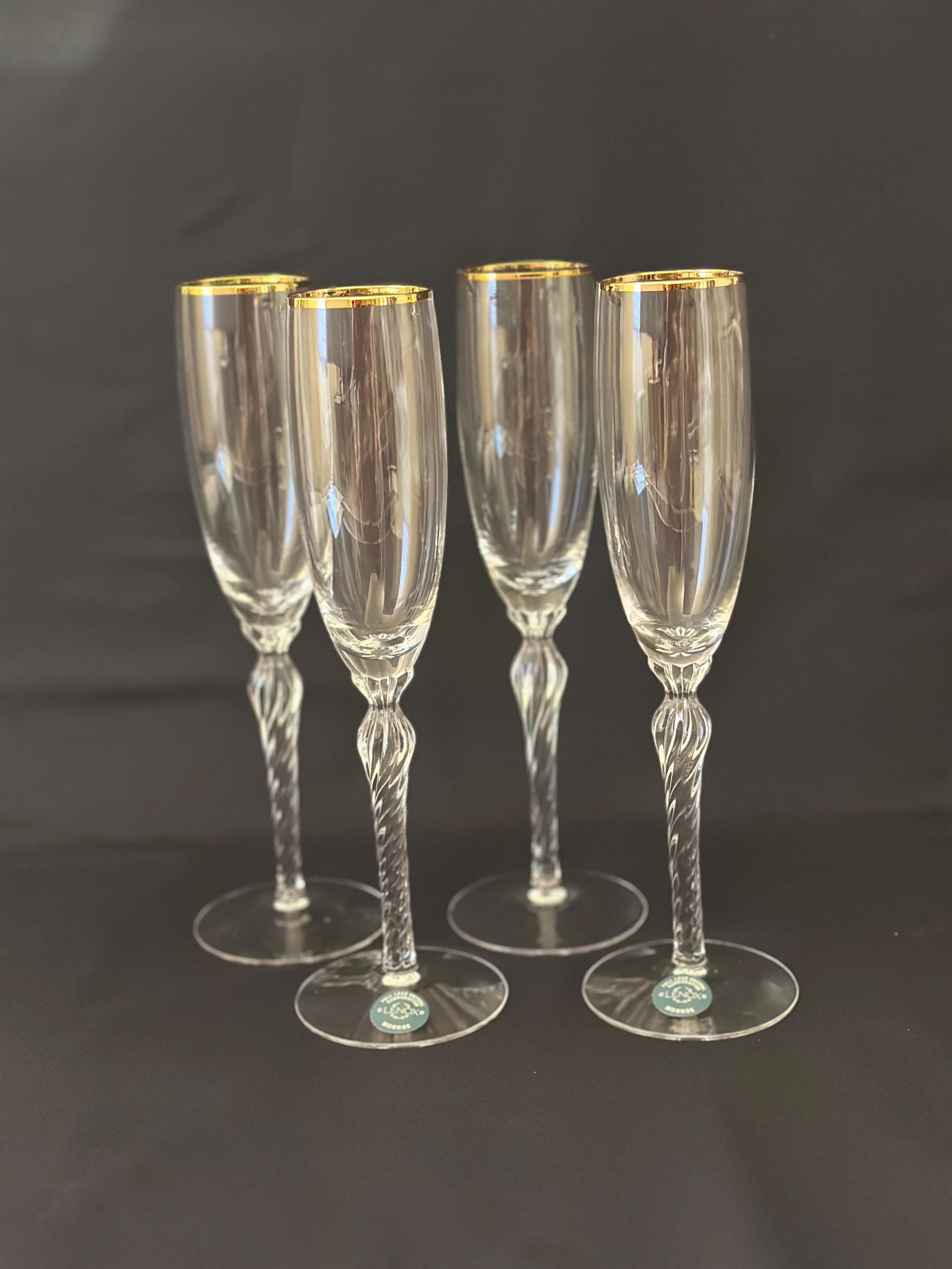 4 Lenox Monroe Champagne Flutes Gold Rims