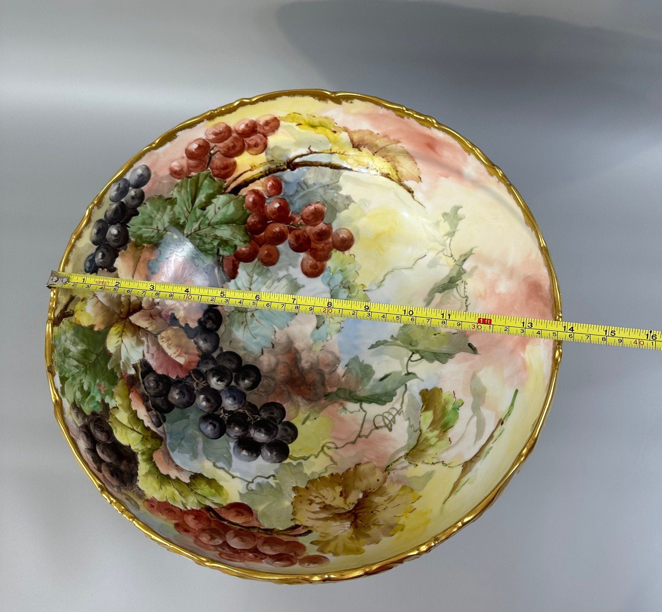 Sale-Stunning Antique Limoges Hand-painted Punchbowl Set