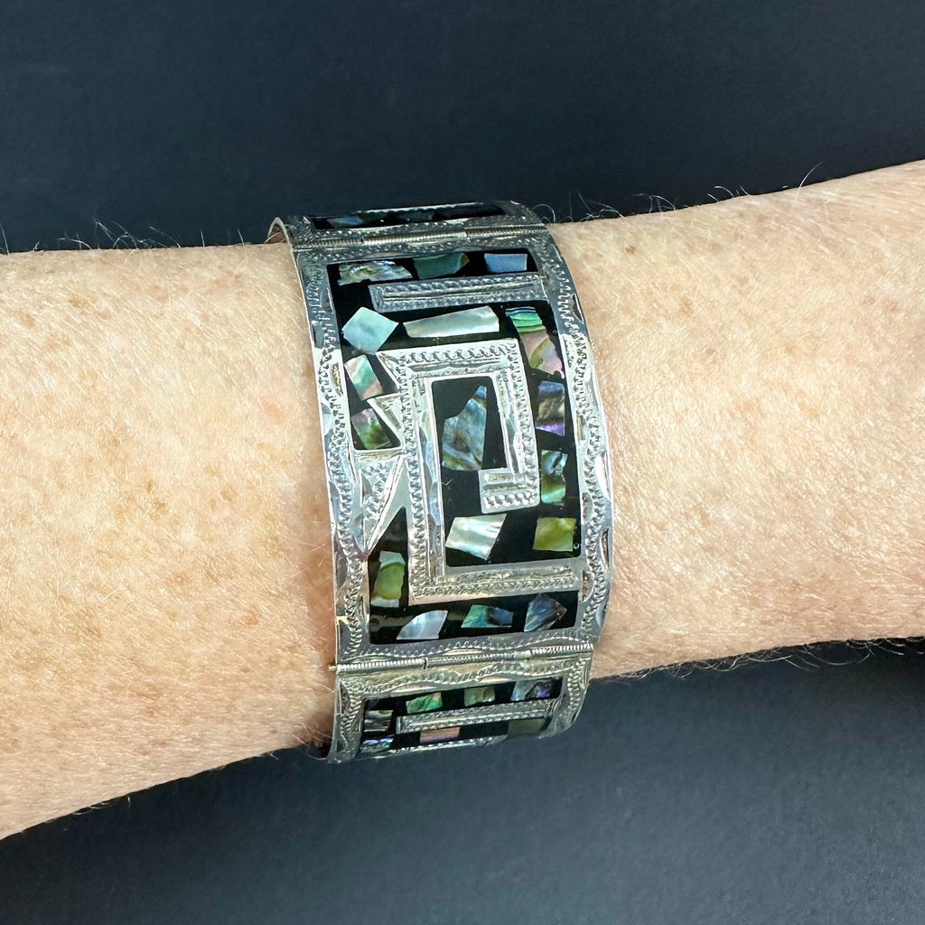 Thick Sterling Silver and Abalone  Bracelet