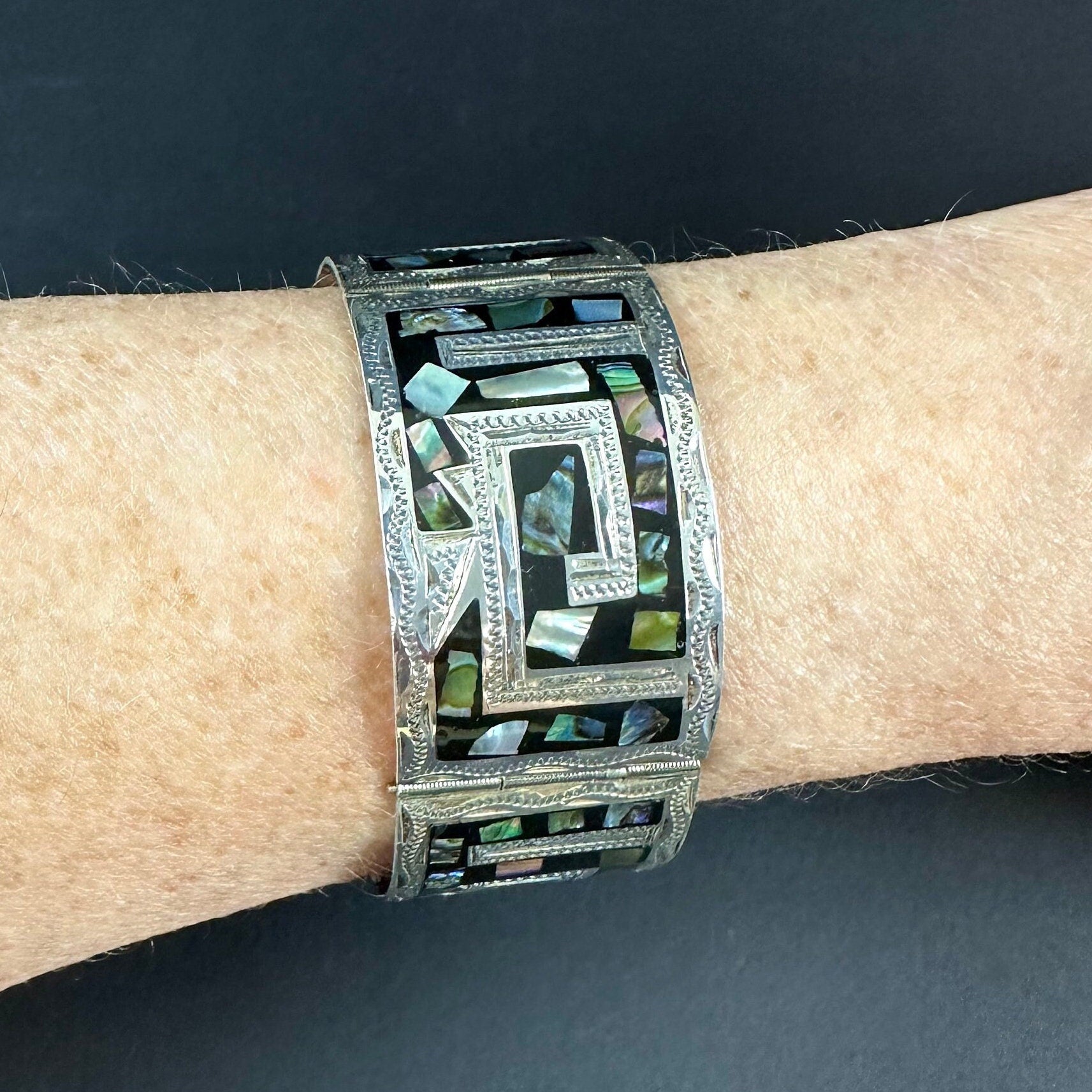 Thick Sterling Silver and Abalone  Bracelet