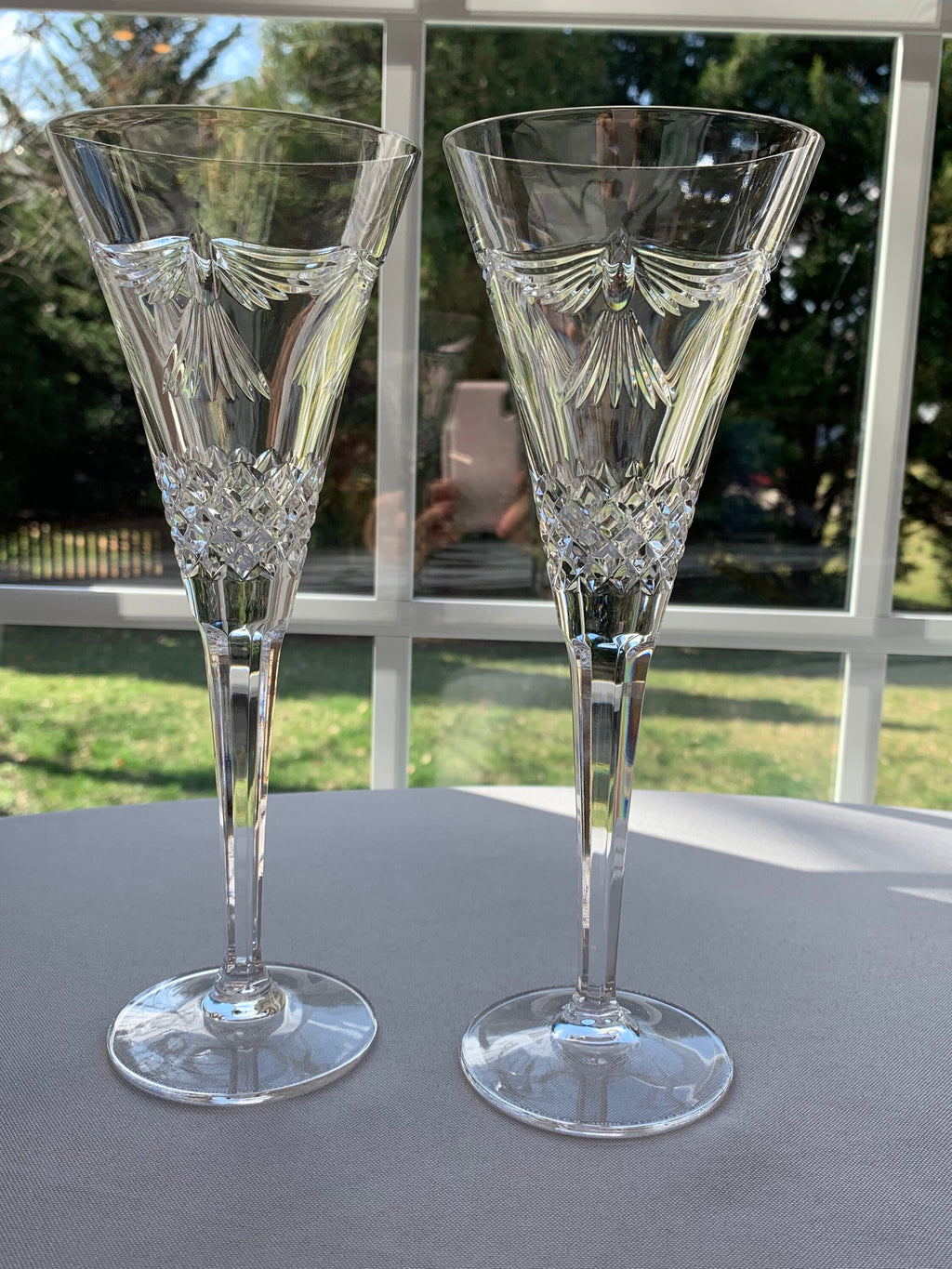 2 Waterford Crystal Millenium Champagne Flutes - Peace