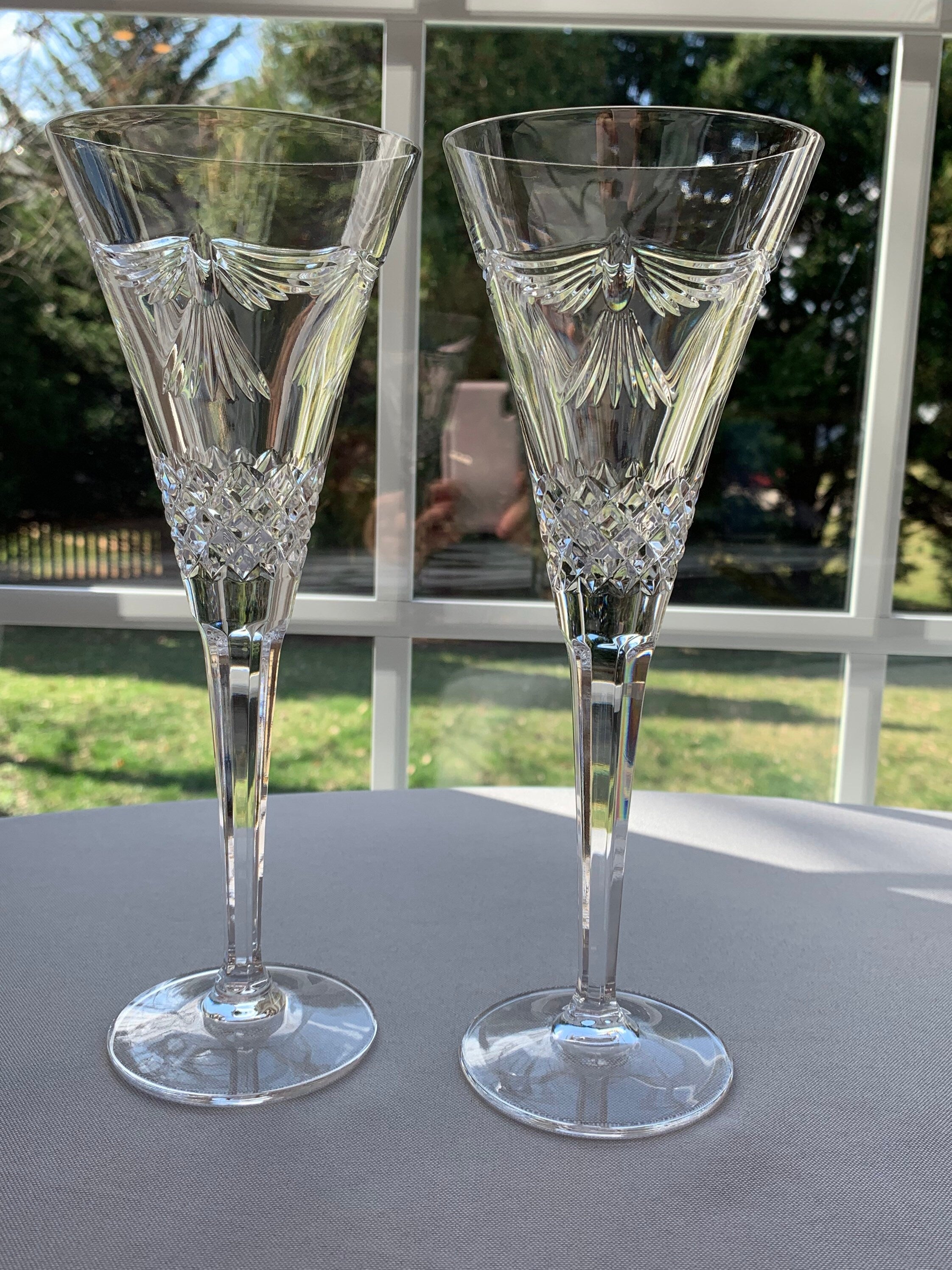 2 Waterford Crystal Millenium Champagne Flutes - Peace