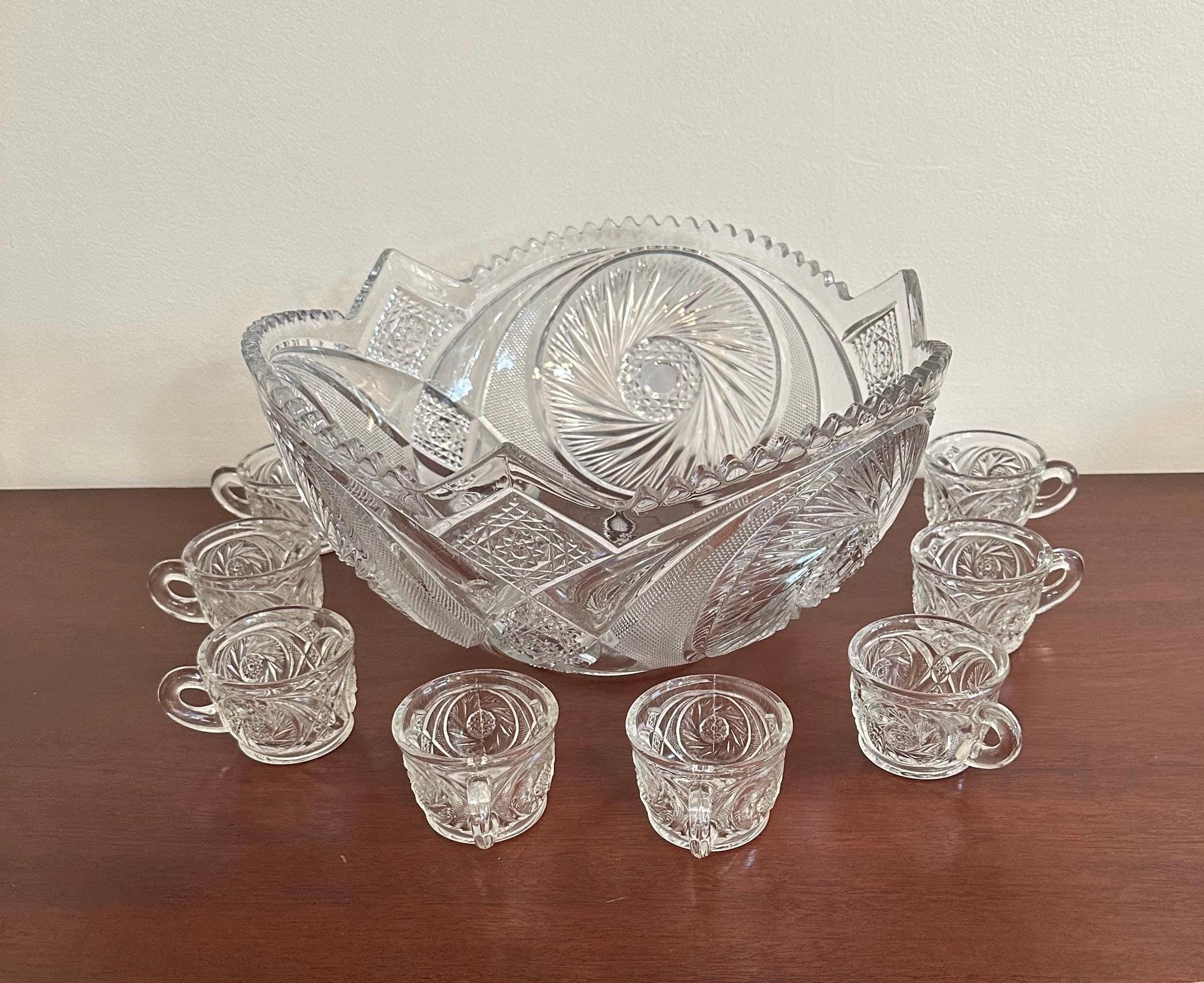 1900s Antique McKee Aztec Punchbowl and Cups