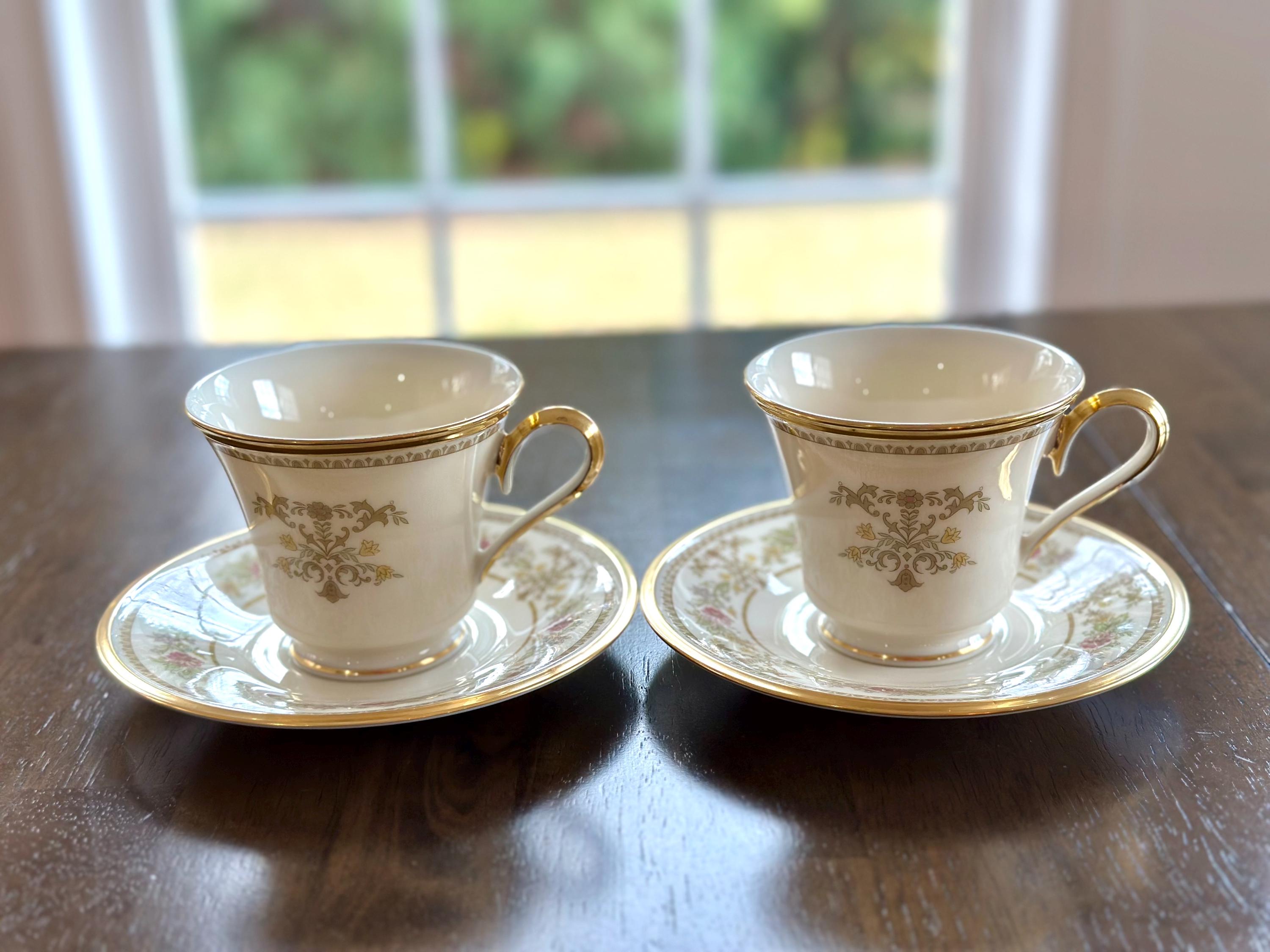 2 Lenox Castle Garden Teacups and Saucers