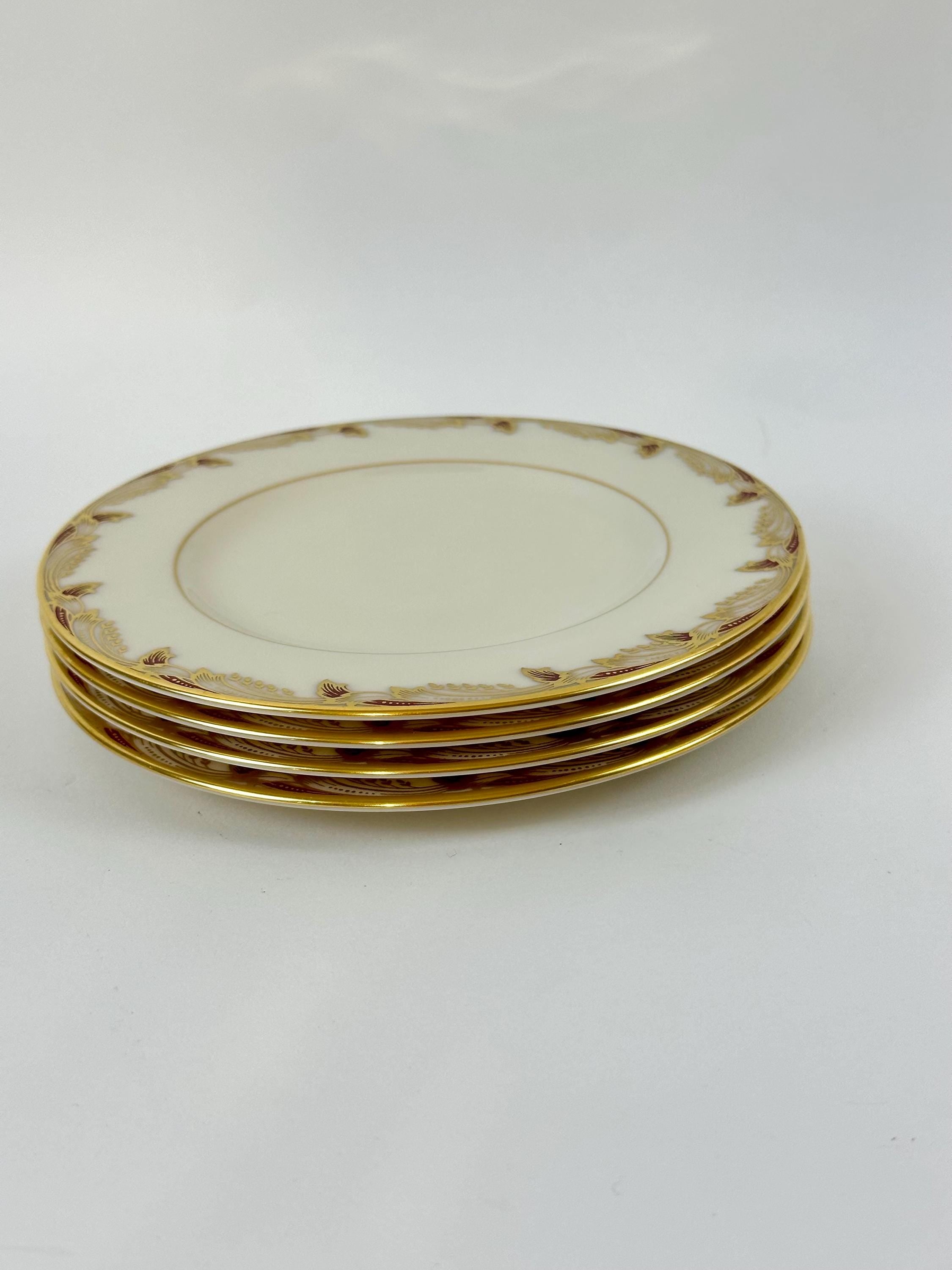 4 Lenox Essex Maroon Bread Plates