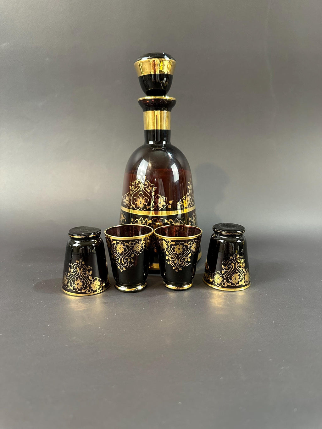 Blue and Gold Decanter with  Four Matching Aparitif Glasses by Murano