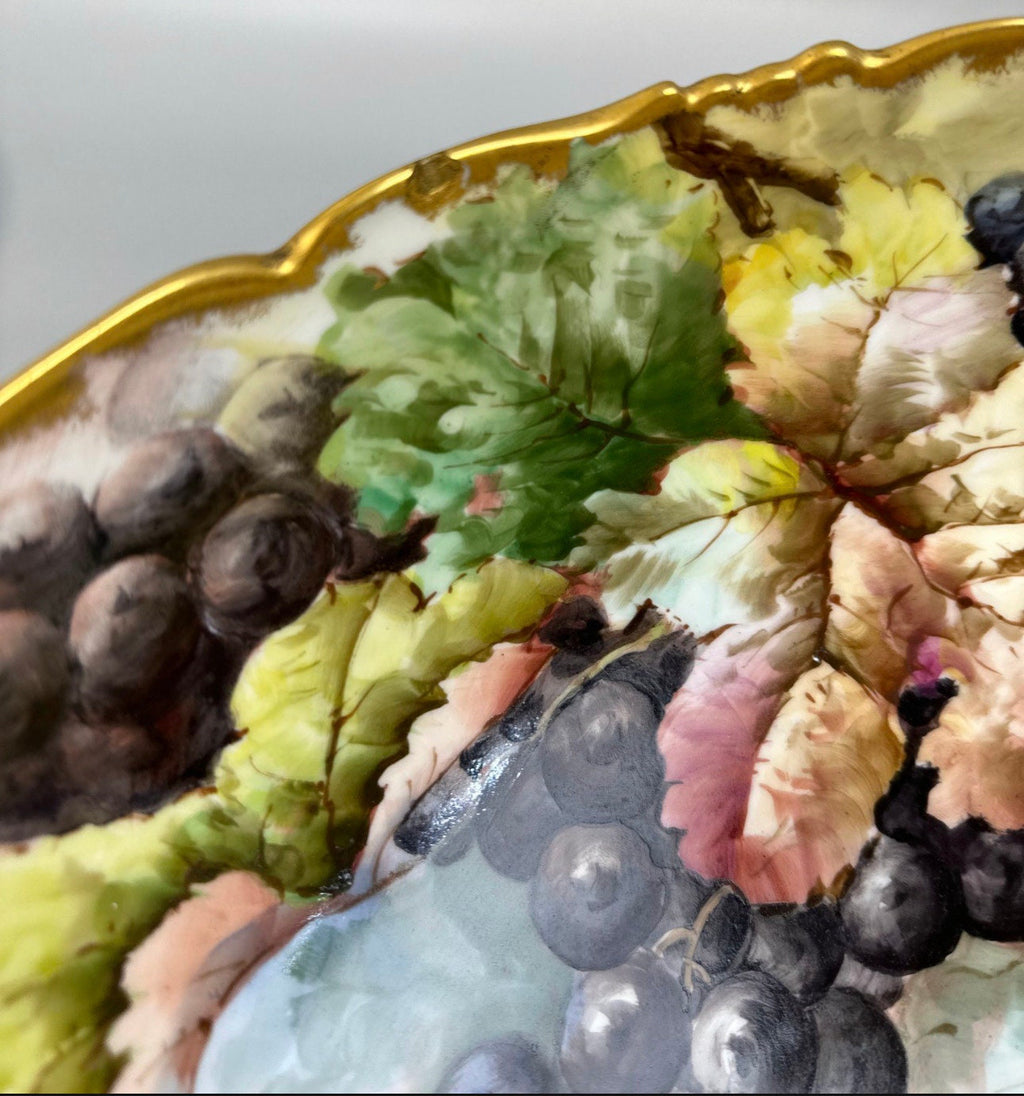 Sale-Stunning Antique Limoges Hand-painted Punchbowl Set