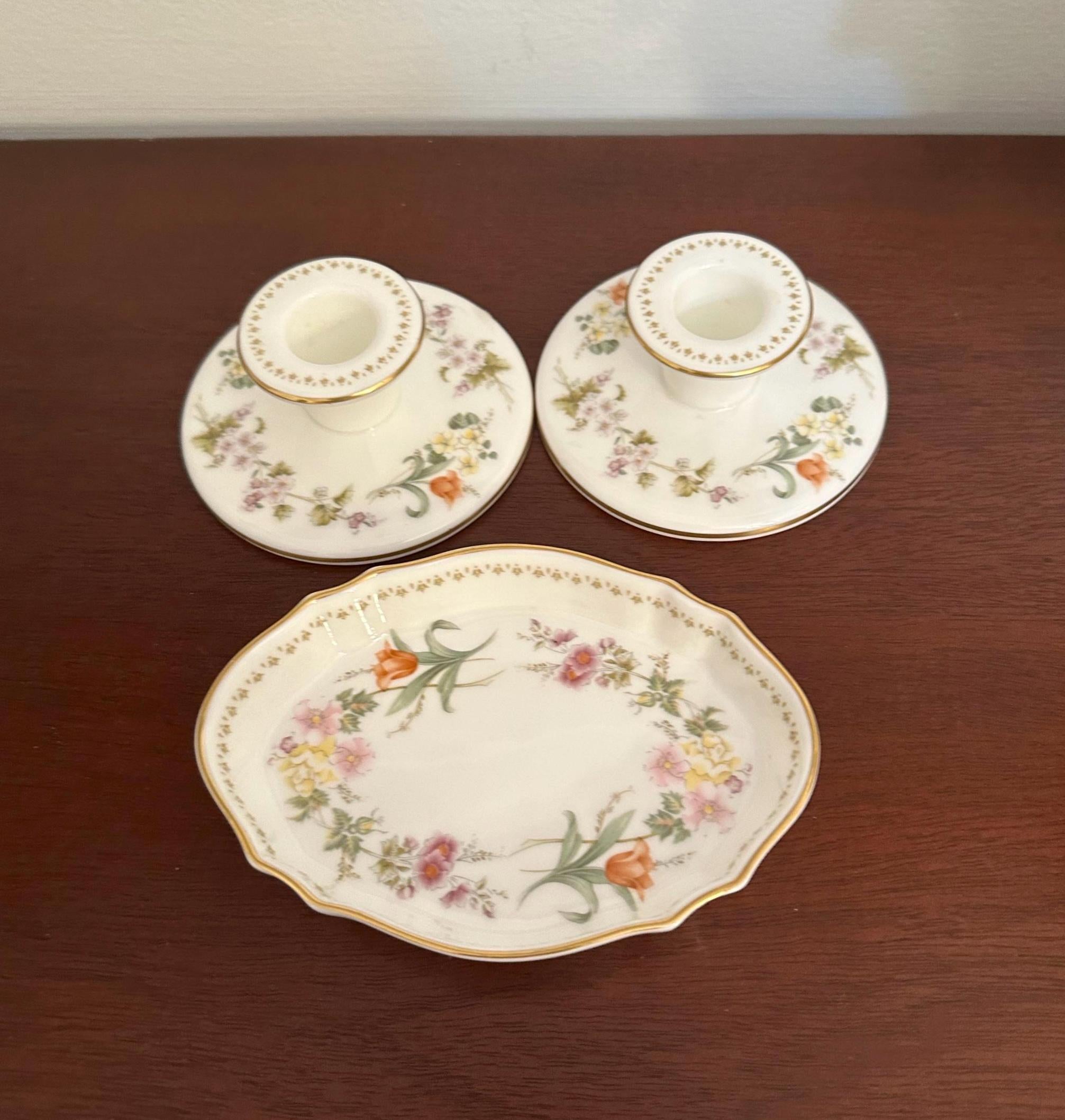 Wedgwood Mirabelle Candlesticks and Small Tray