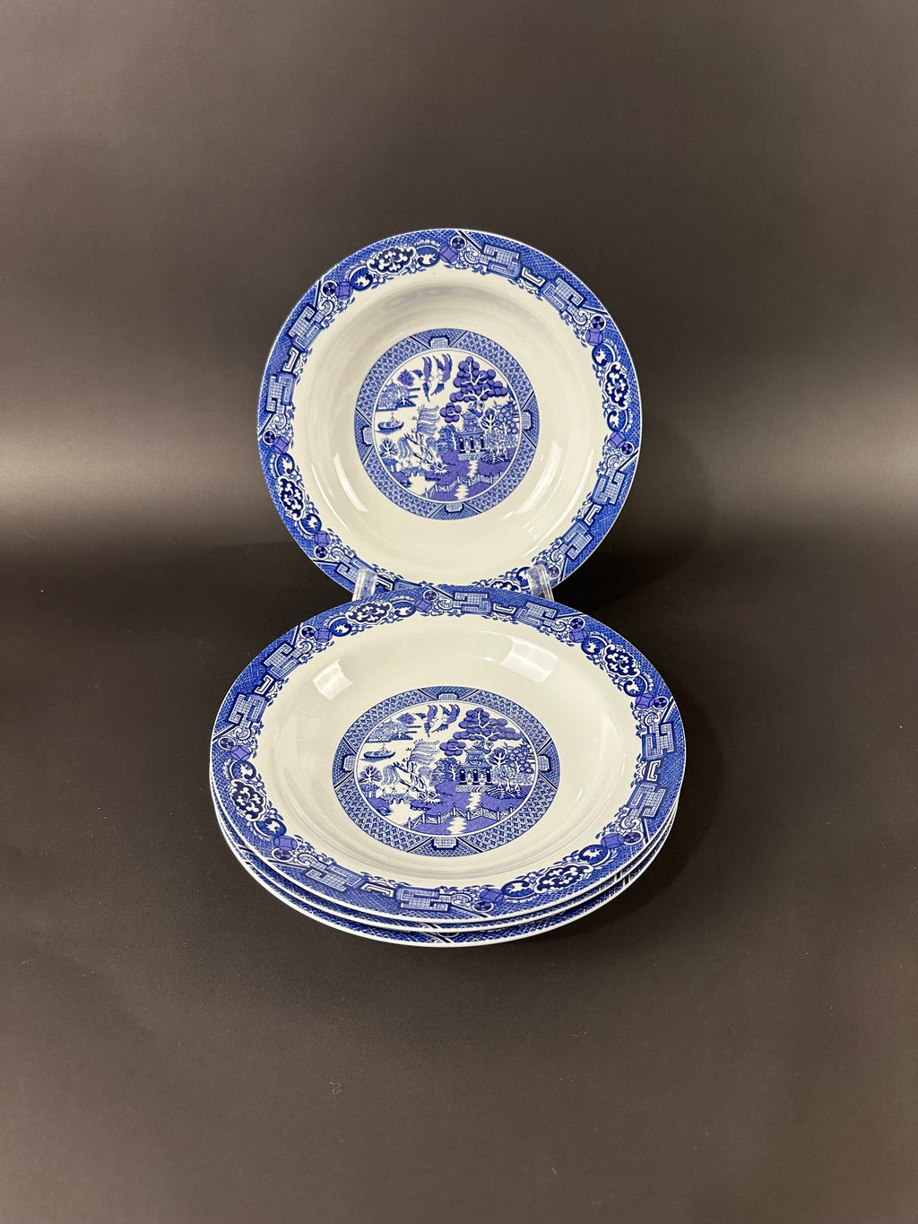 4 Royal Cuthbertson Blue Willow Soup Bowls.