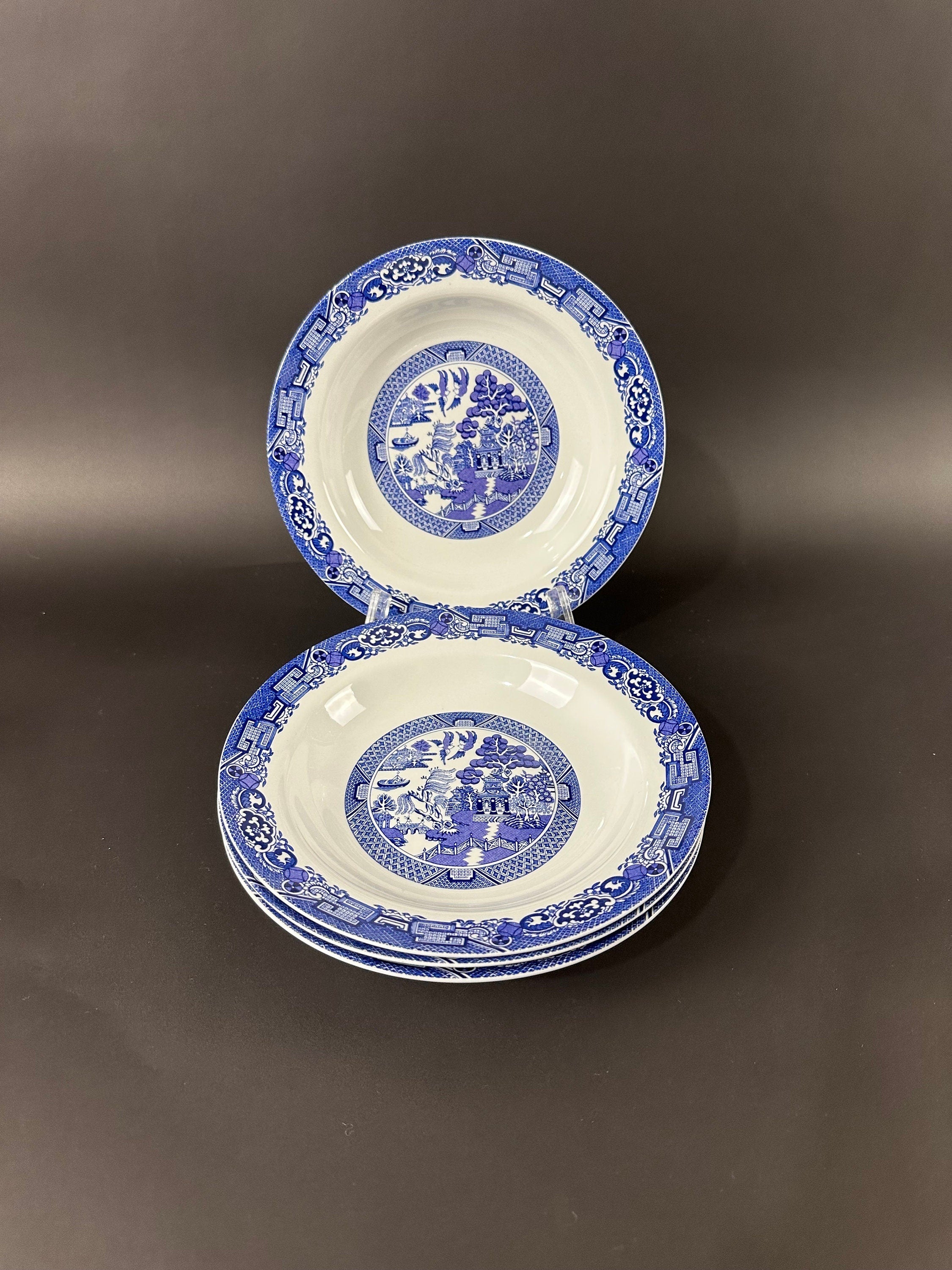 4 Royal Cuthbertson Blue Willow Soup Bowls.