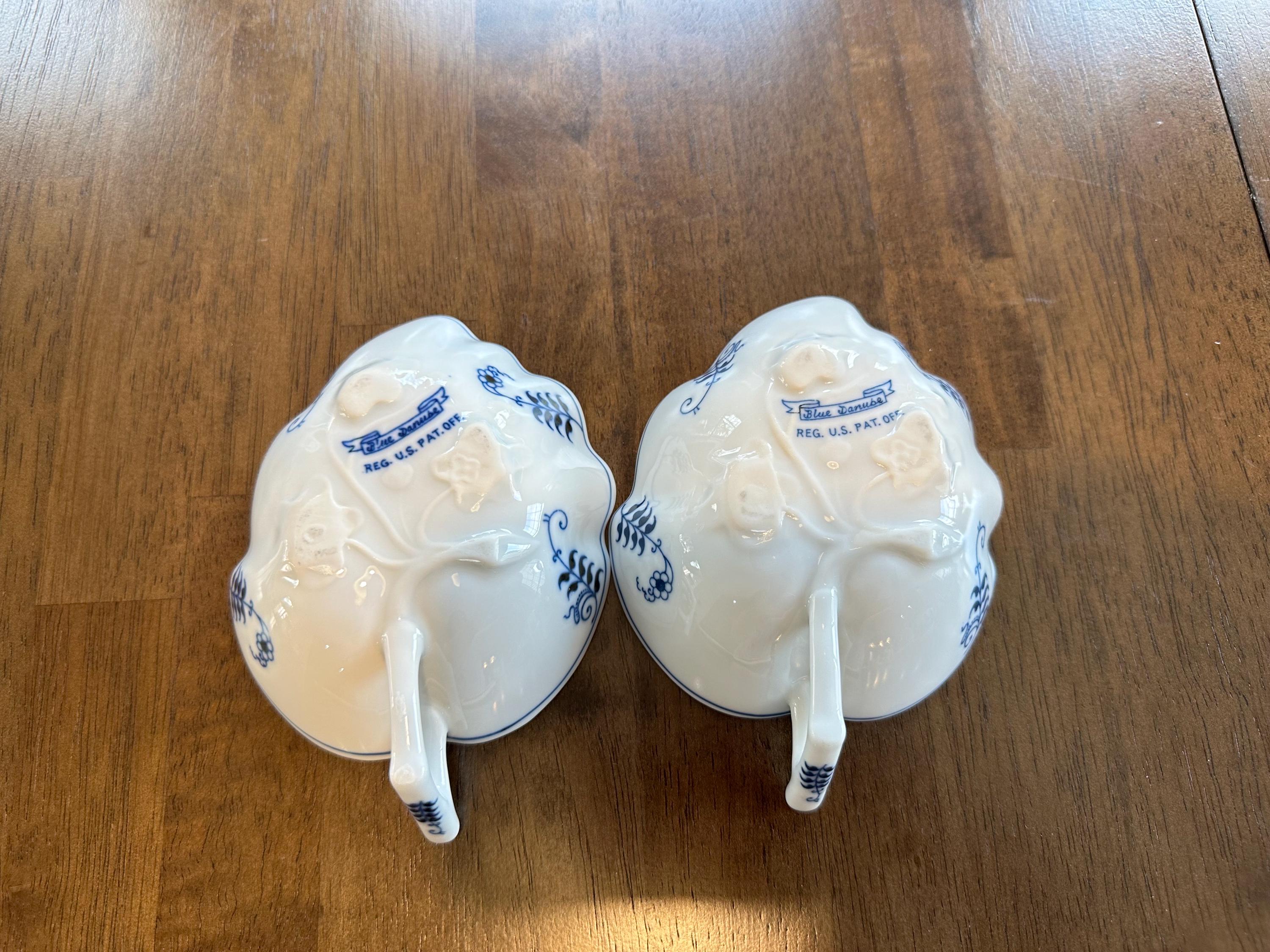 2 Blue Danube Leaf Shaped Nut/ Candy Dishes