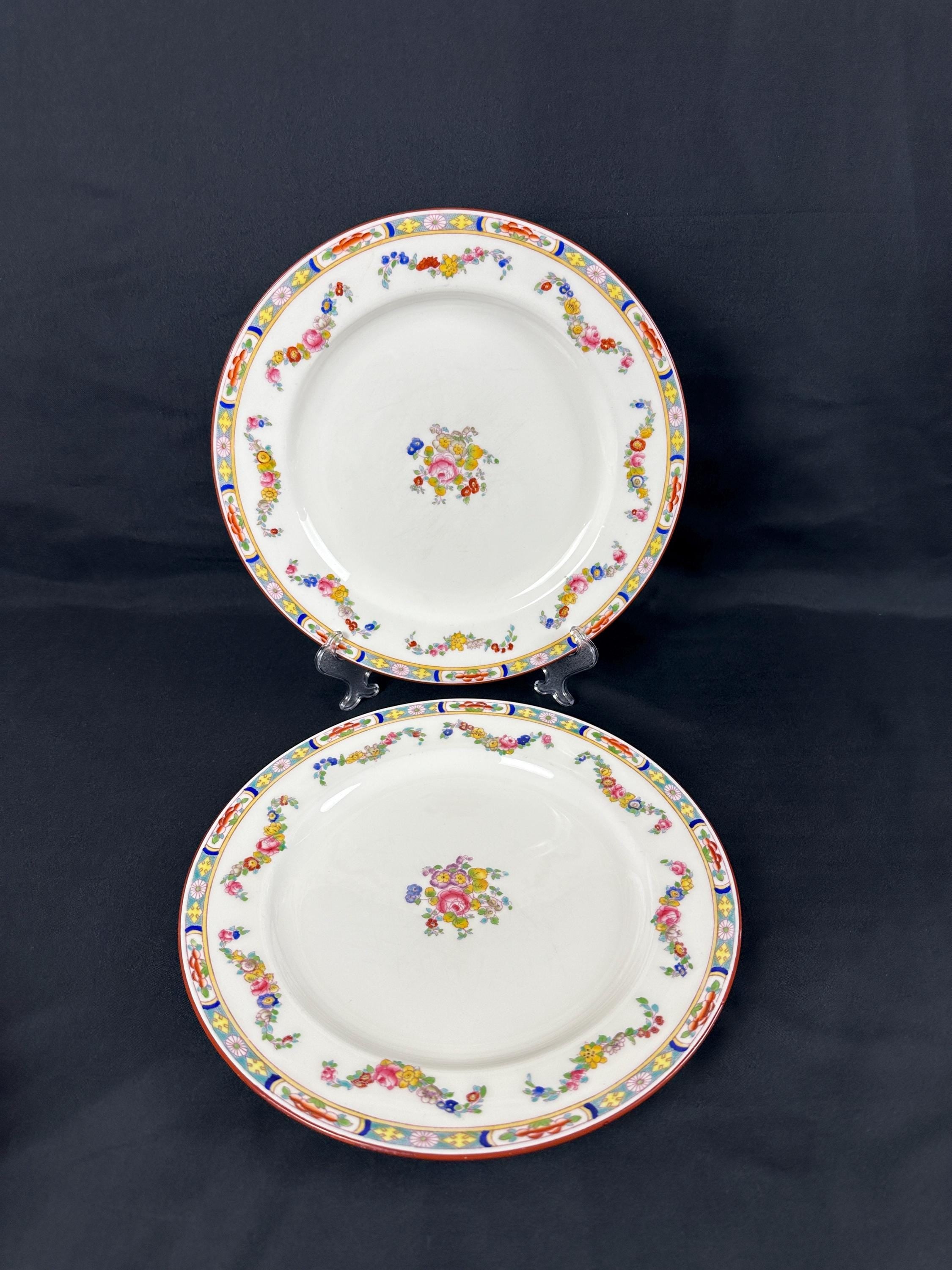 2 Minton Rose Dinner Plates Older Pattern