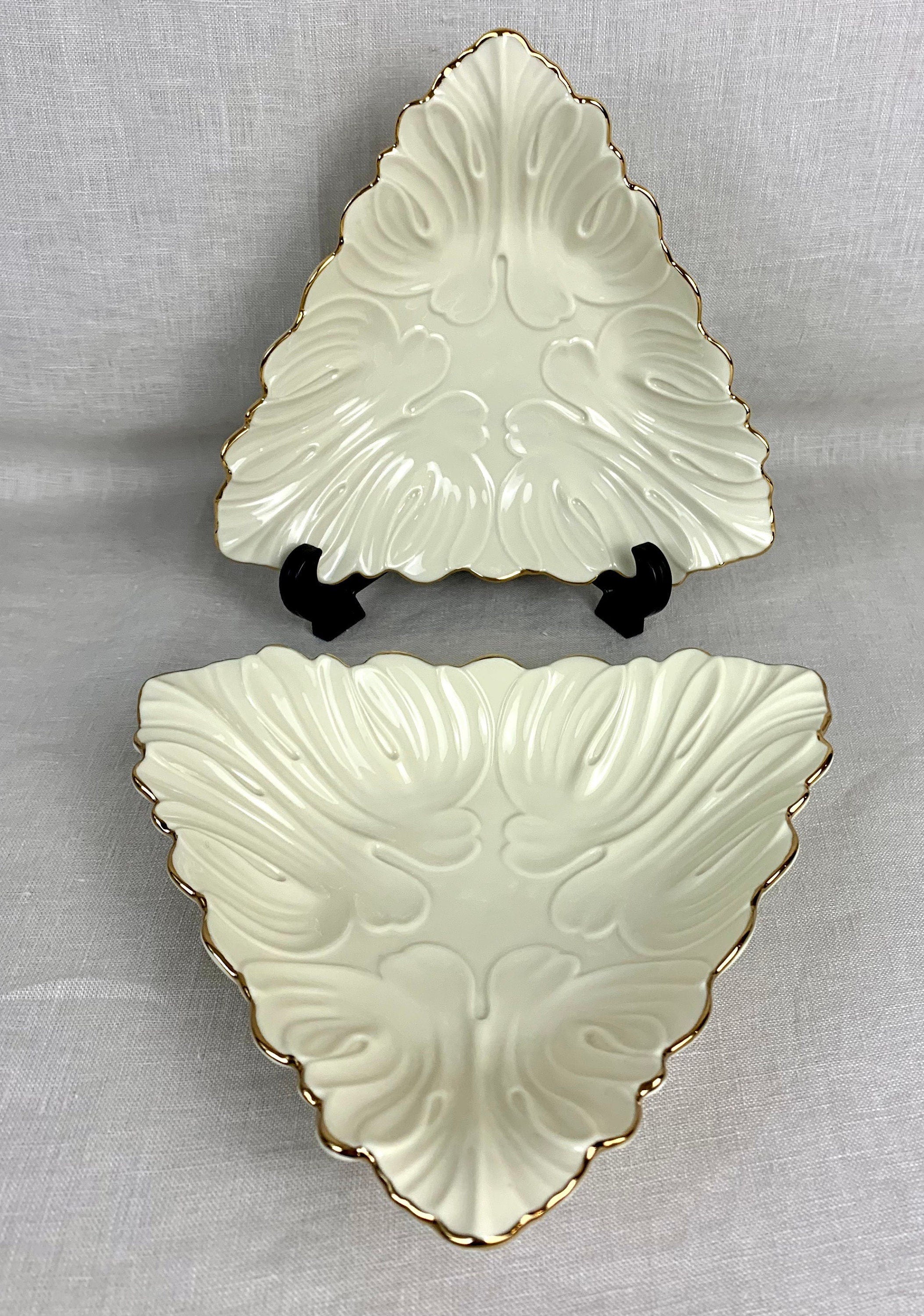 2 Lenox Triad Gold Rimmed  Bowls Triangle Shaped