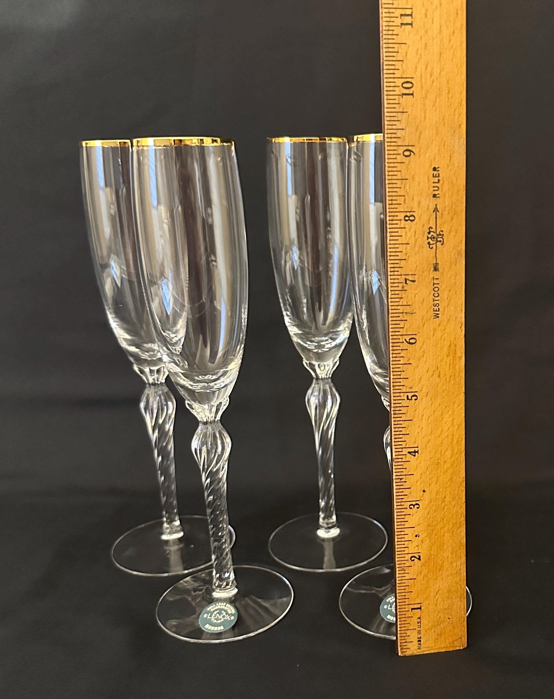 4 Lenox Monroe Champagne Flutes Gold Rims