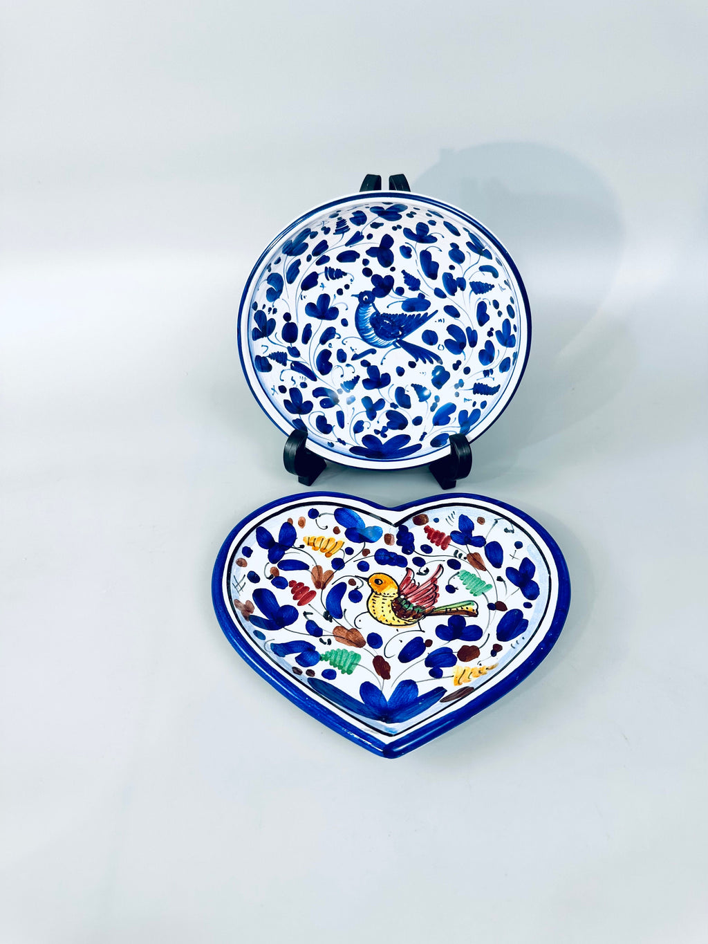 A Pair of Hand Painted Italian Serving Pieces Featuring Birds