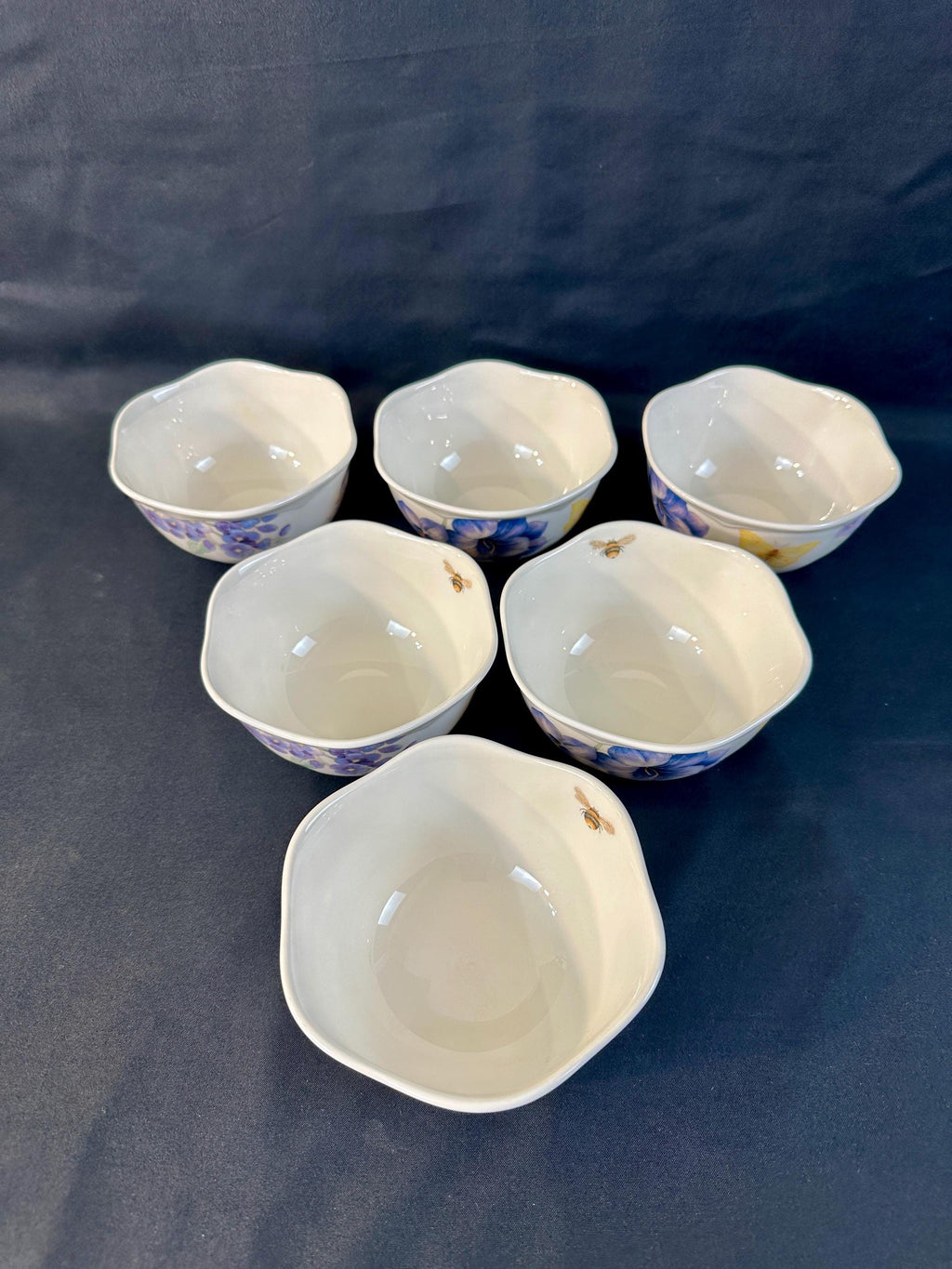 6 Butterfly Meadow Lavender Dessert Bowls