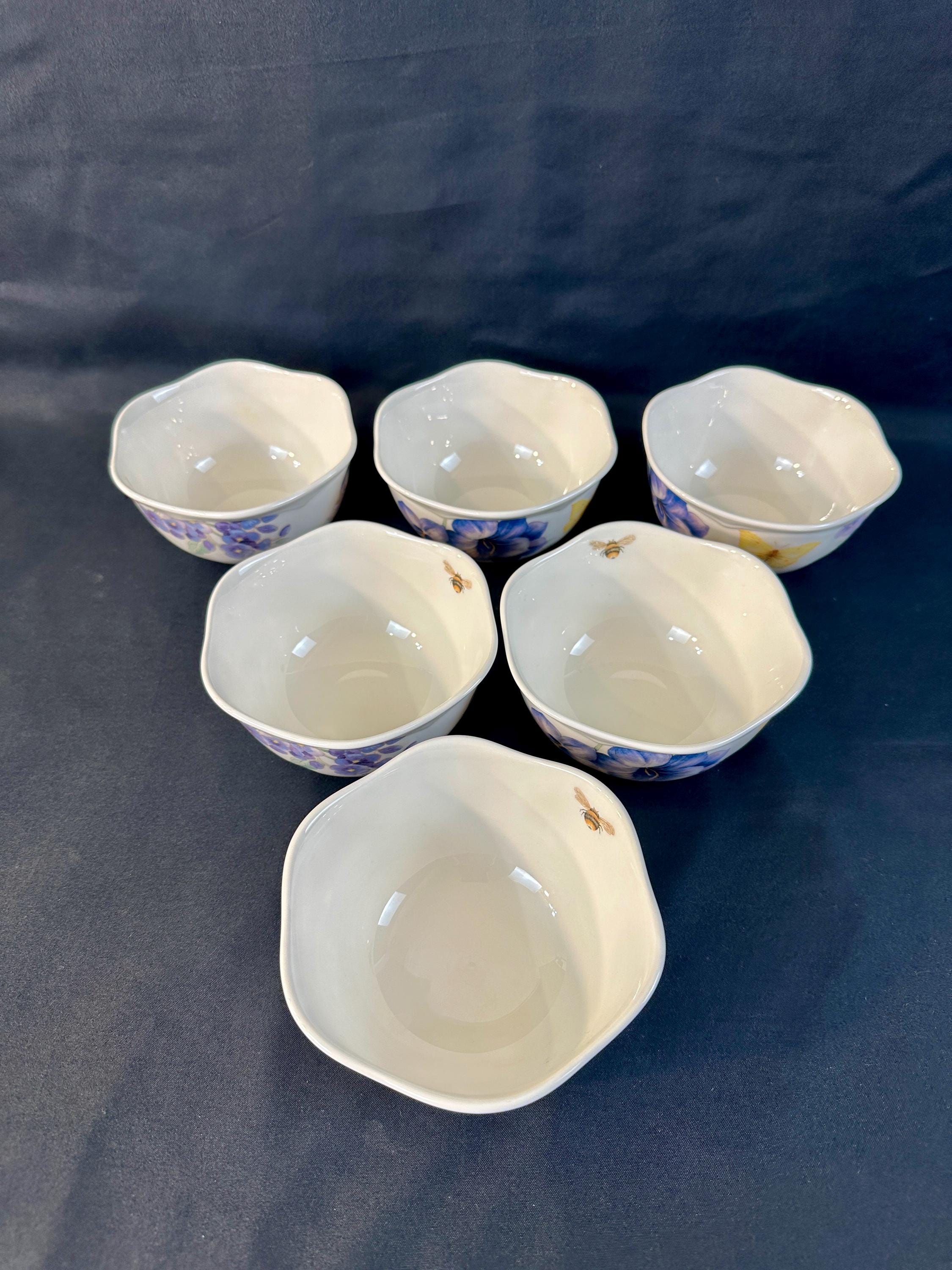 6 Butterfly Meadow Lavender Dessert Bowls