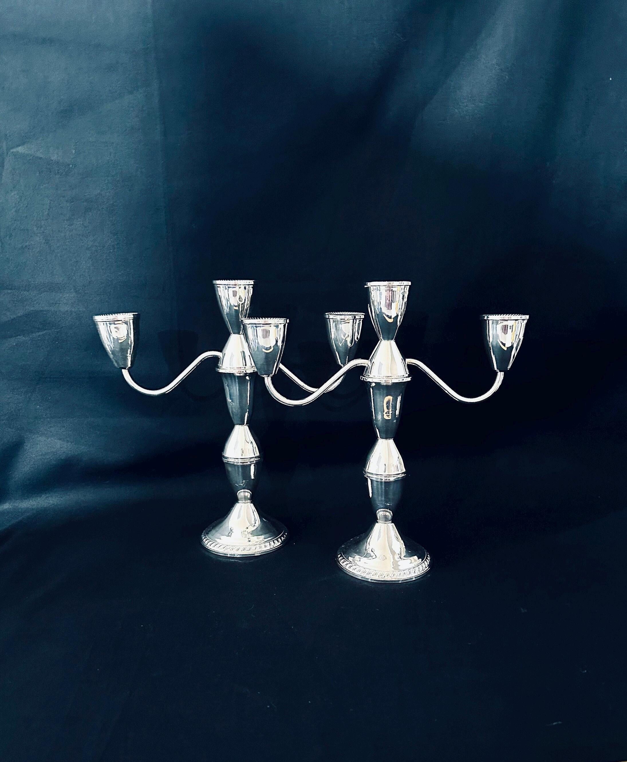 2 Sterling Silver Weighted Duchin Convertible Candleabras