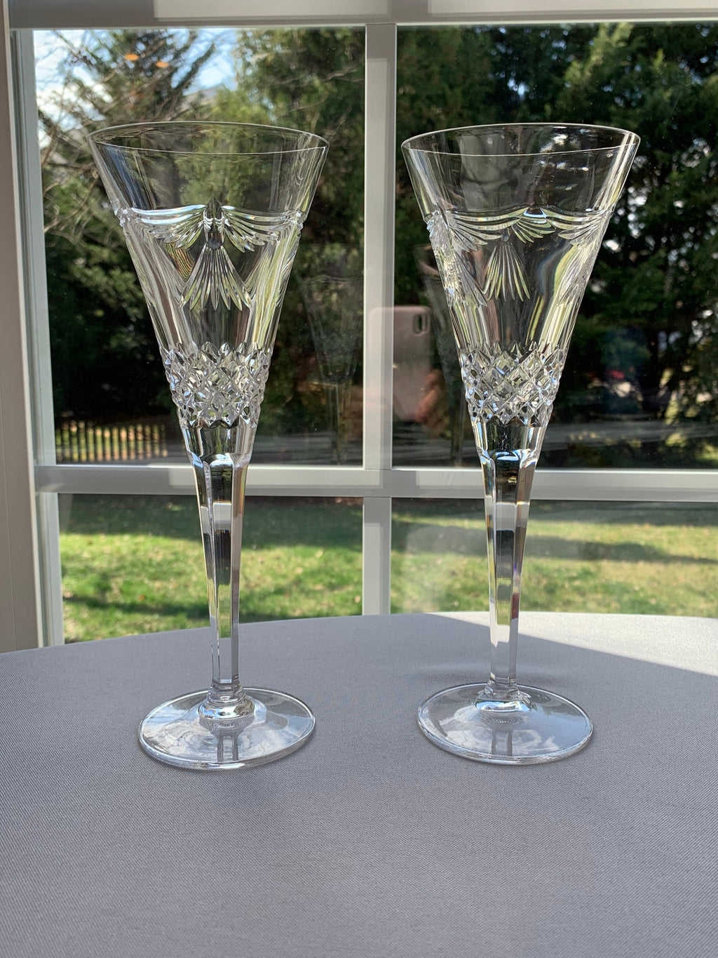 2 Waterford Crystal Millenium Champagne Flutes - Peace