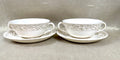 2 Wedgwood Queensware Cream Soup Bowls & Saucers - Grape Pattern