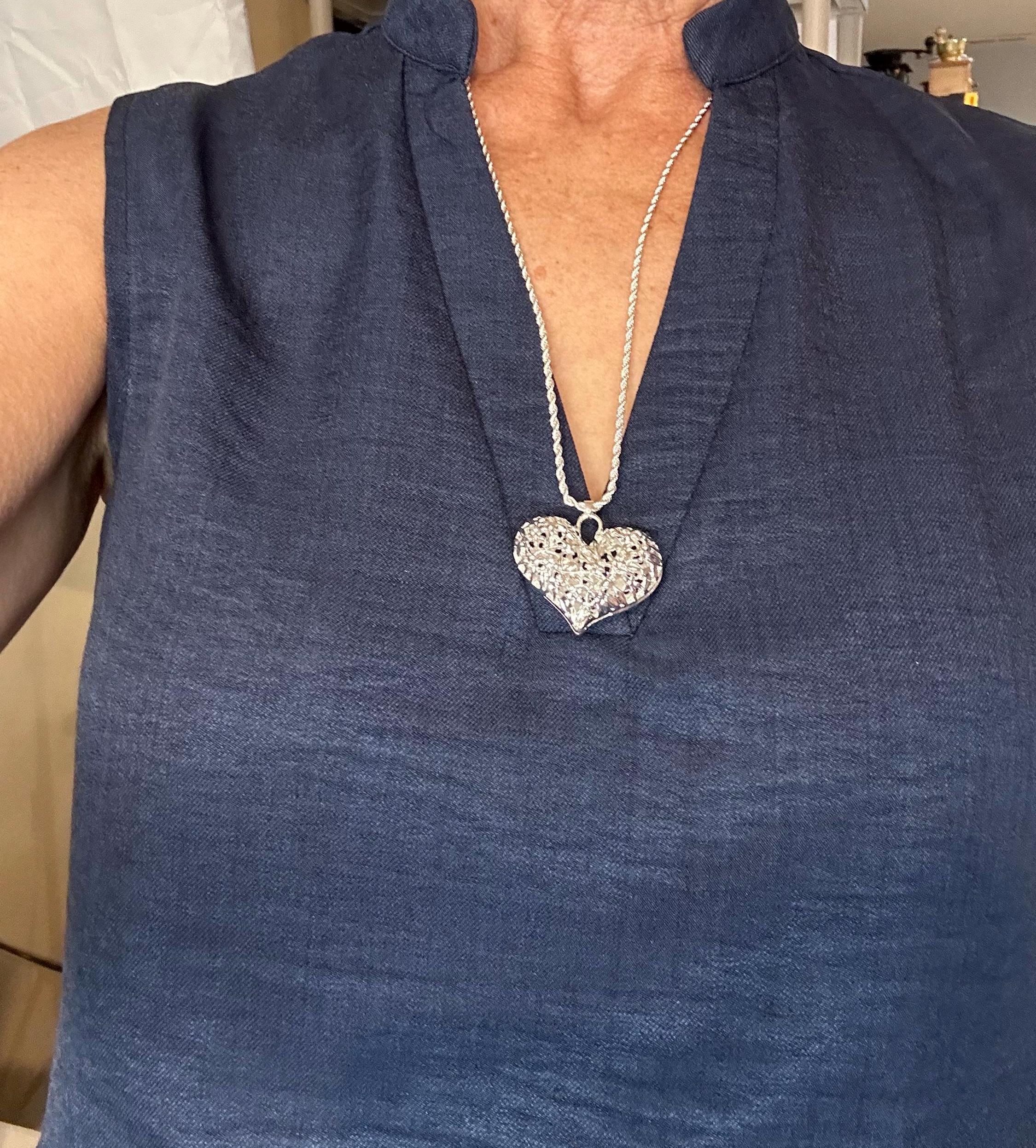 Large Sterling Silver Heart Pendant and 24” Chain
