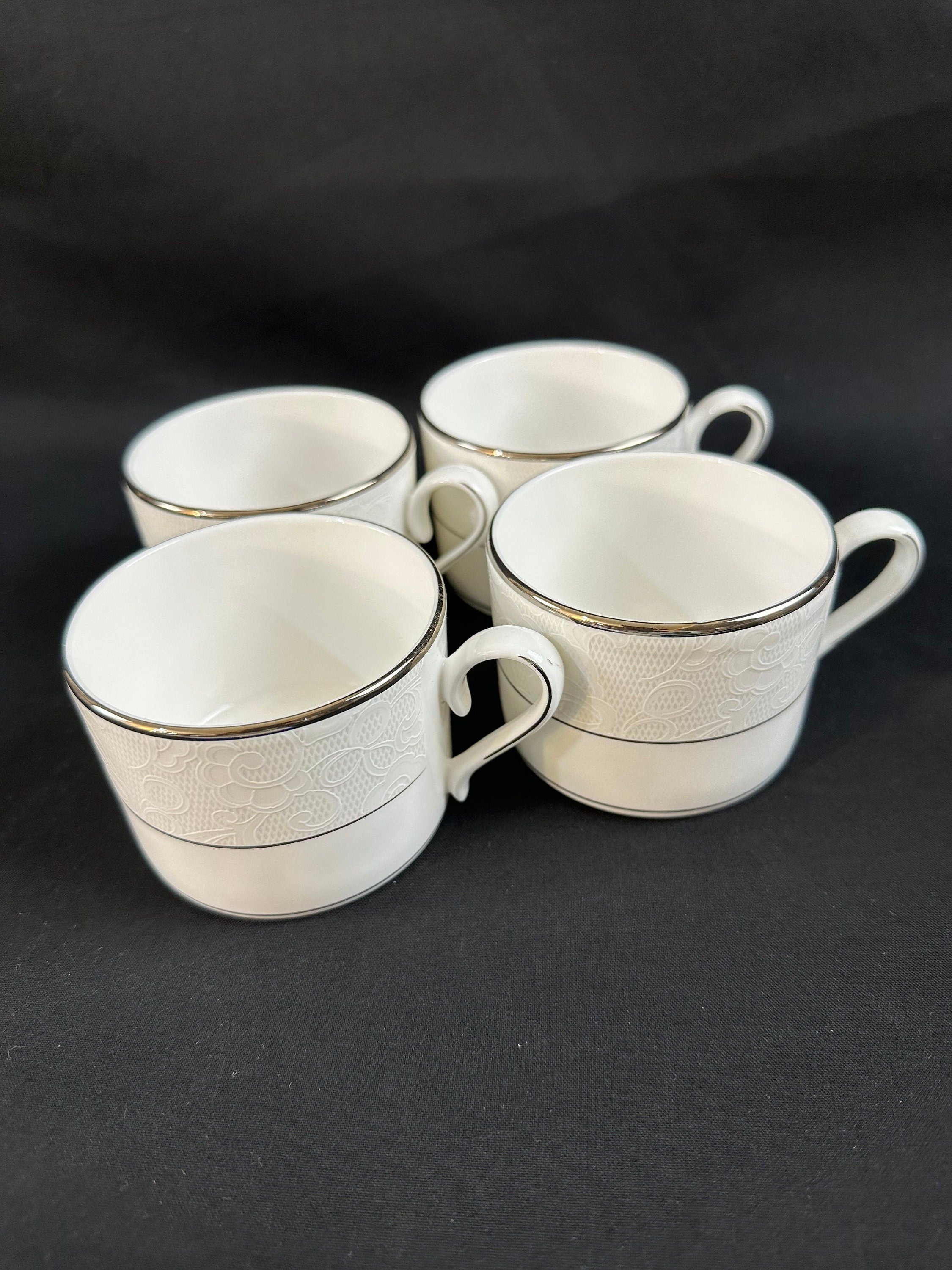 4 Lenox Venetian Lace Flat Teacups