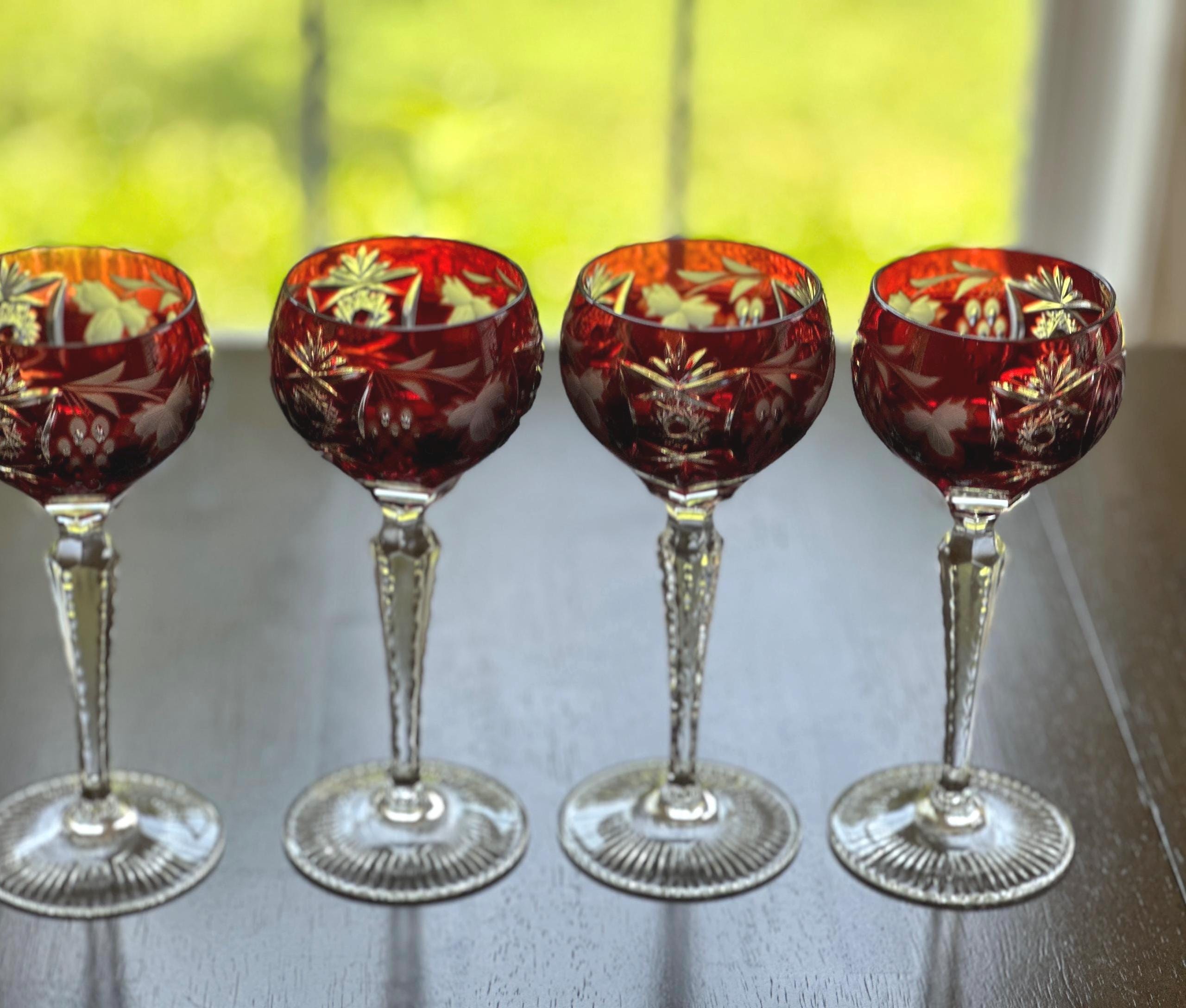 4 Nachtmann Traube Ruby Hock Wine Glasses