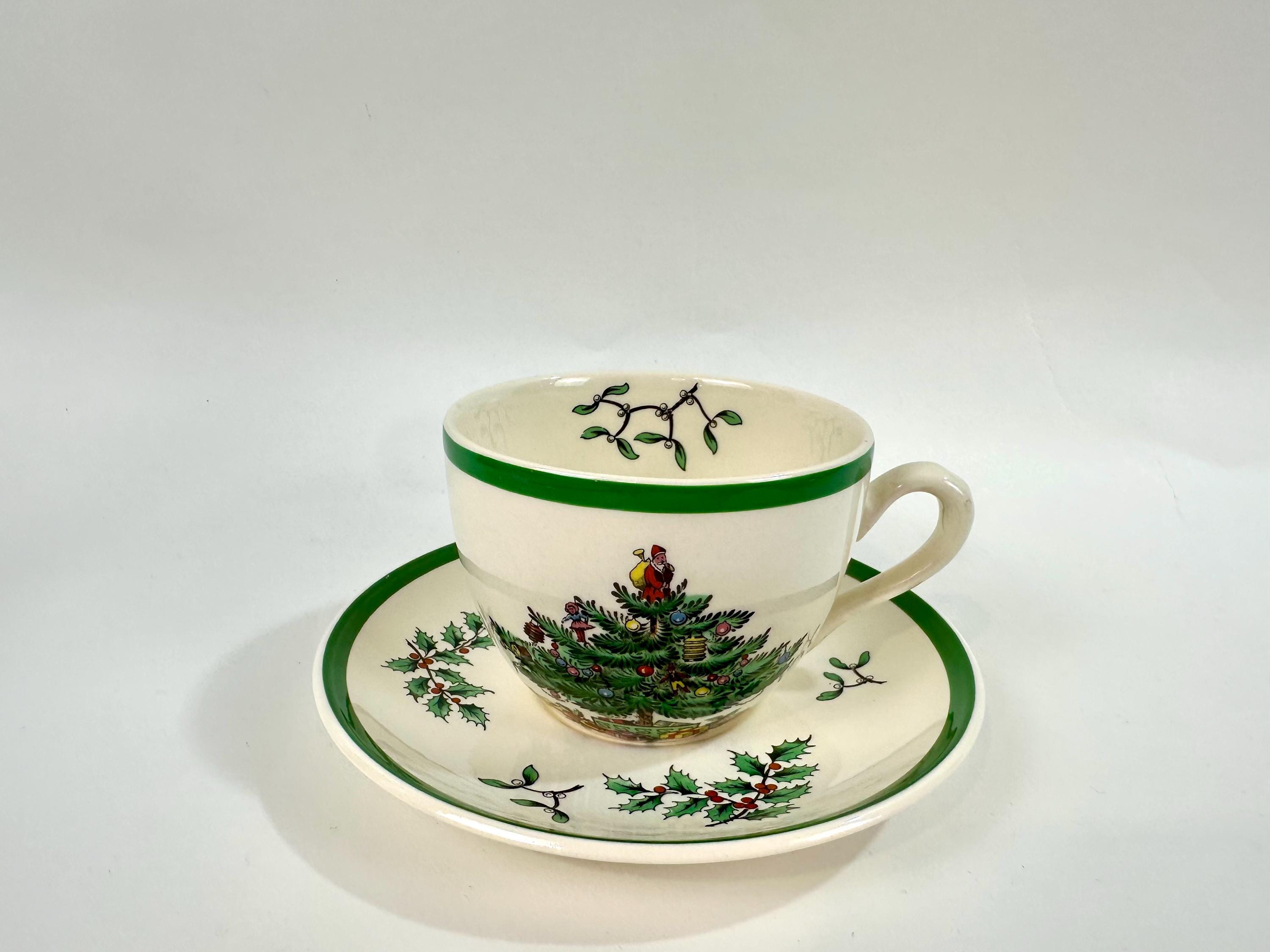 4 Spode Christmas Tree Tea Cups and Saucers set of Teacups