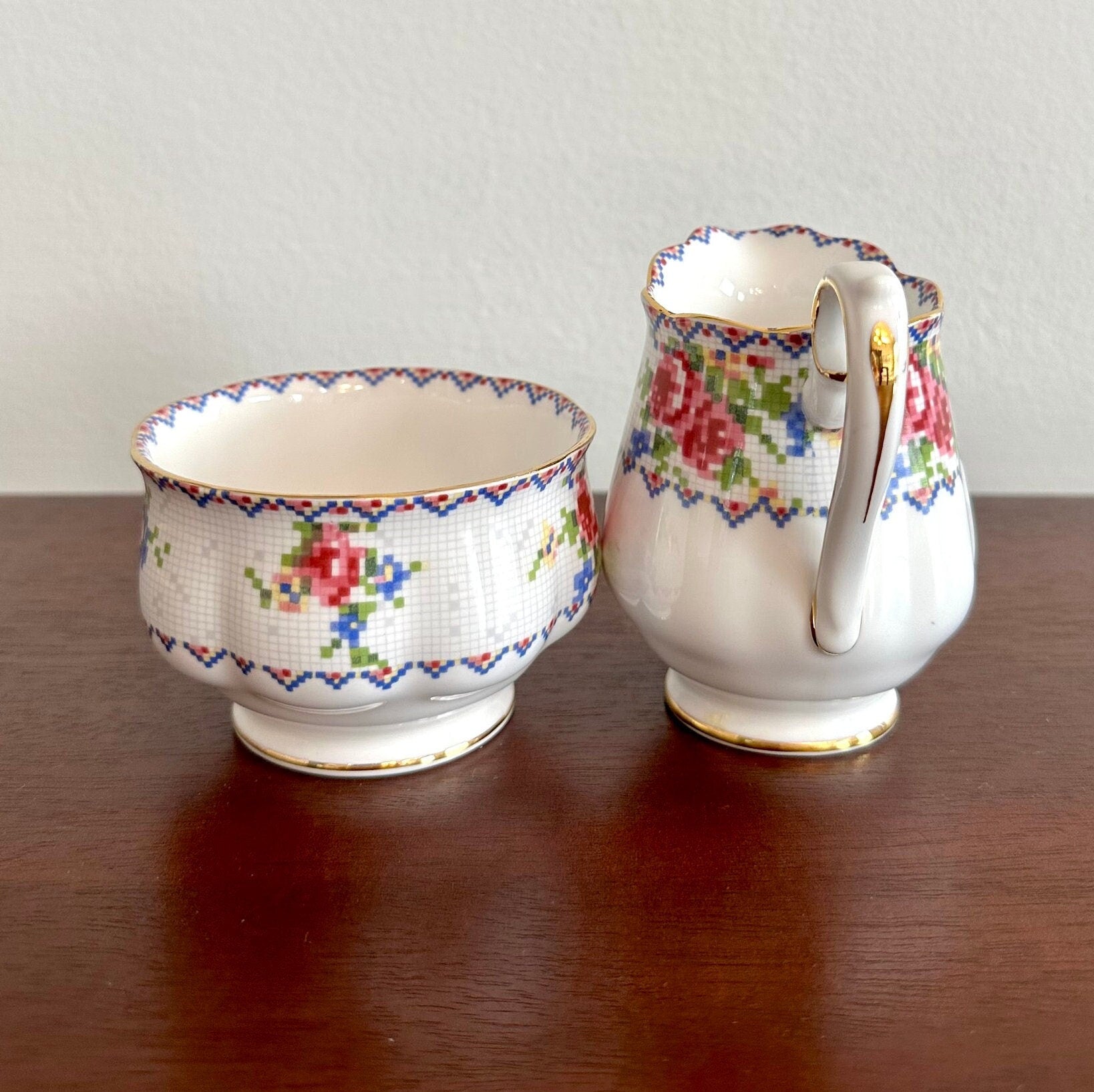 Royal Albert Petite Point Creamer and Sugar Bowl