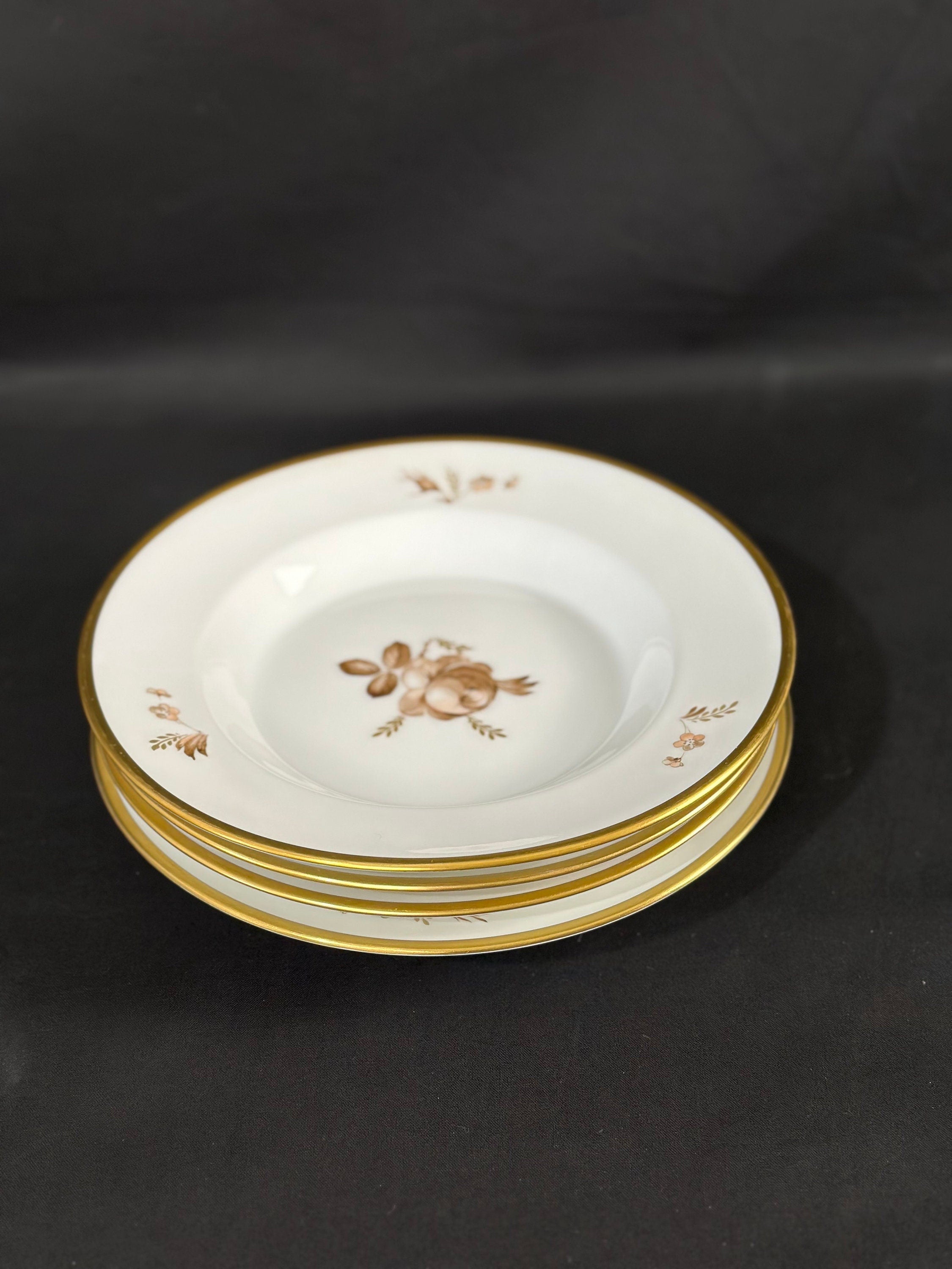 4 Royal Copenhagen Brown Rose Soup Bowls