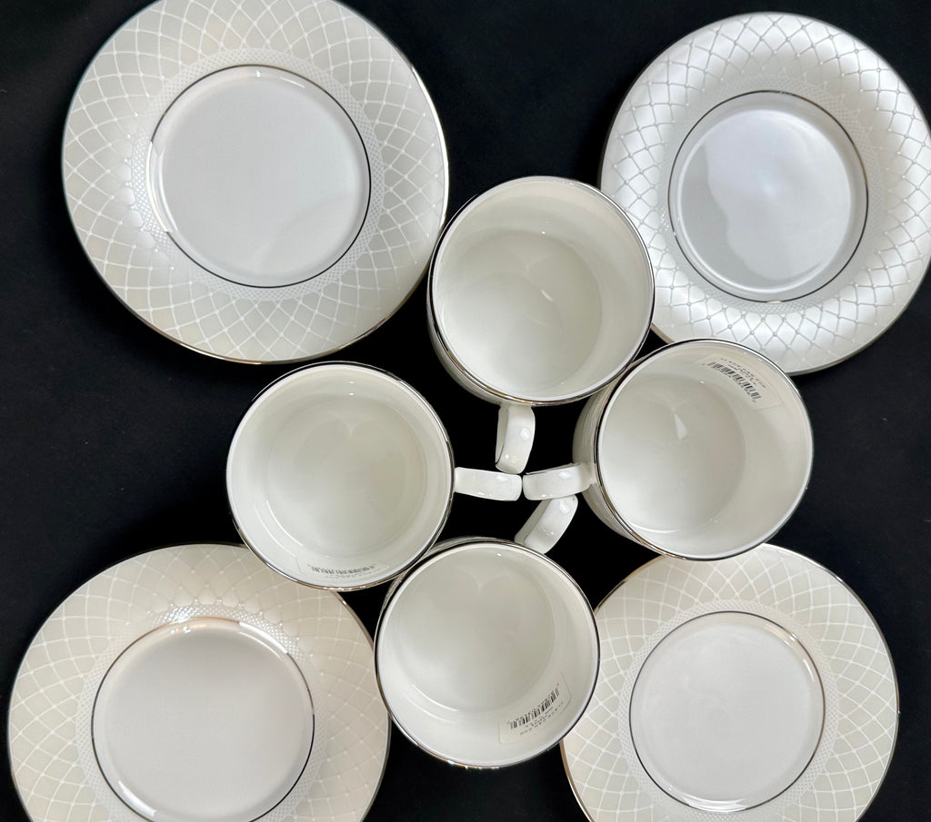 4 Lenox Venetian Lace Teacups and Saucers