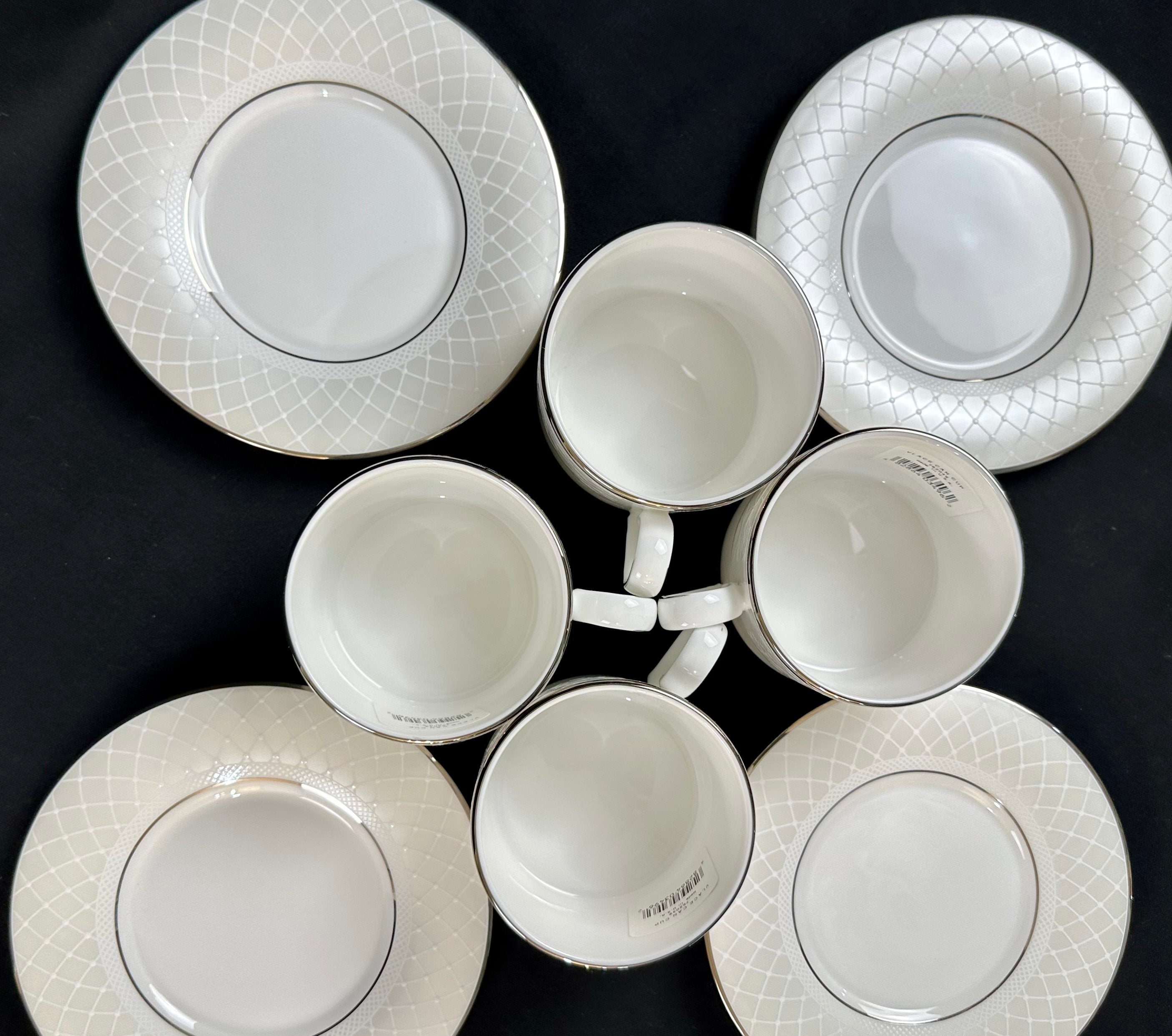 4 Lenox Venetian Lace Teacups and Saucers