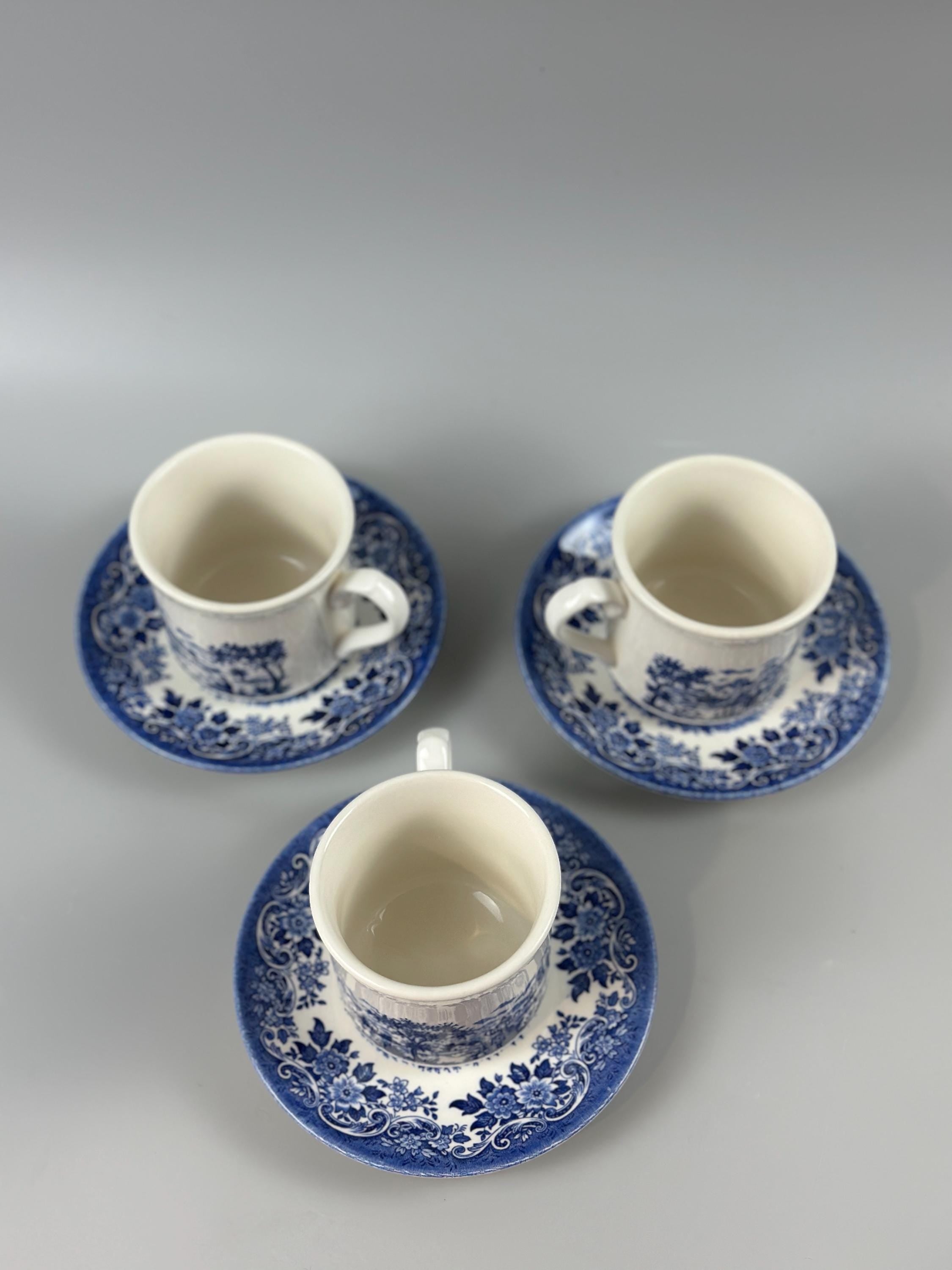 3 Churchill English Scene Blue Cups and Saucers