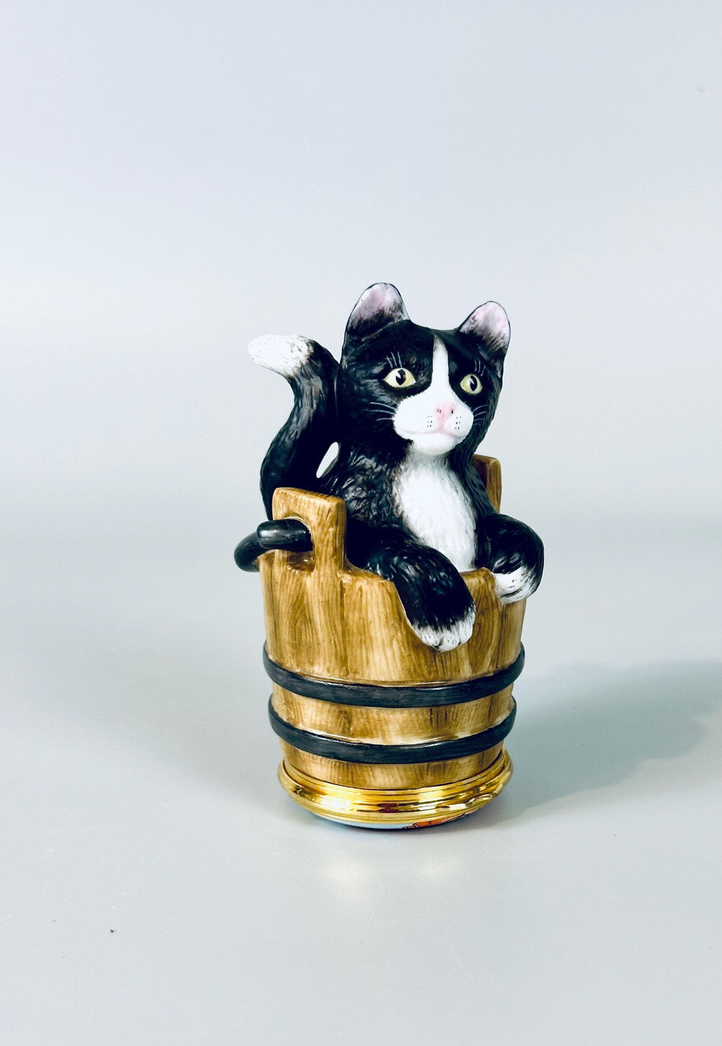 Limoges Trinket Box Black Cat in Bucket