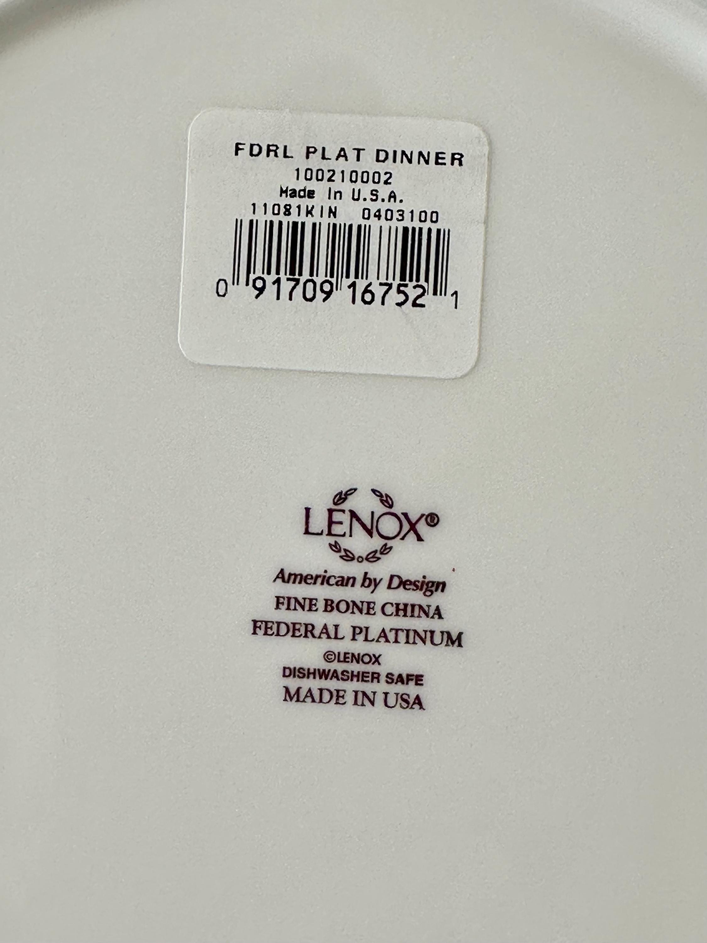 2 Lenox Federal Platinum Dinner Plates