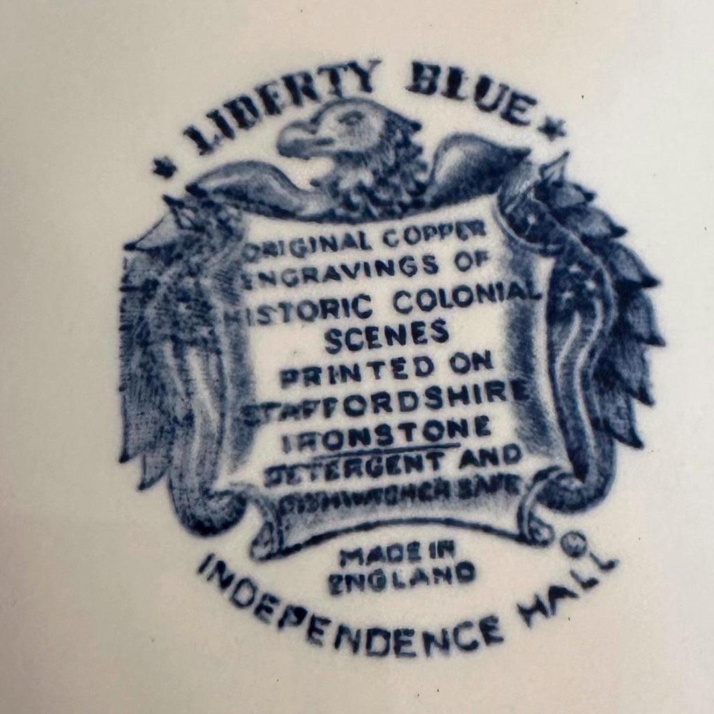 Four Liberty Blue Ironstone Dinner Plates