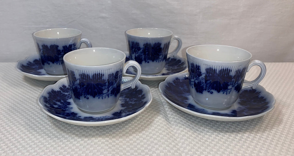 4 Gelfe Vinranka Flow Blue Teacups and Saucers