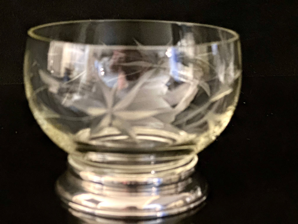2 Antique Sterling Silver and Etched Glass Serving Bowls