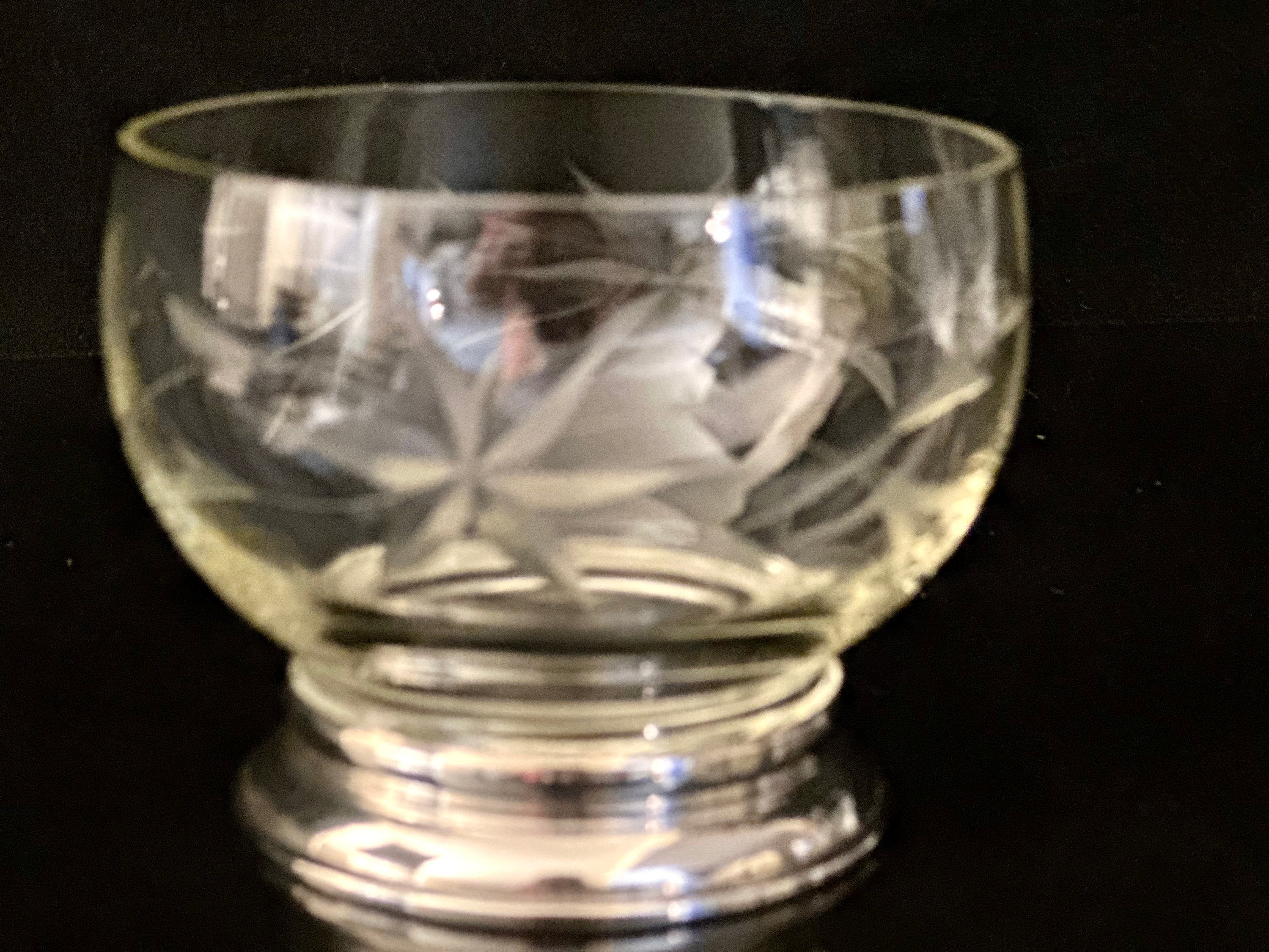2 Antique Sterling Silver and Etched Glass Serving Bowls