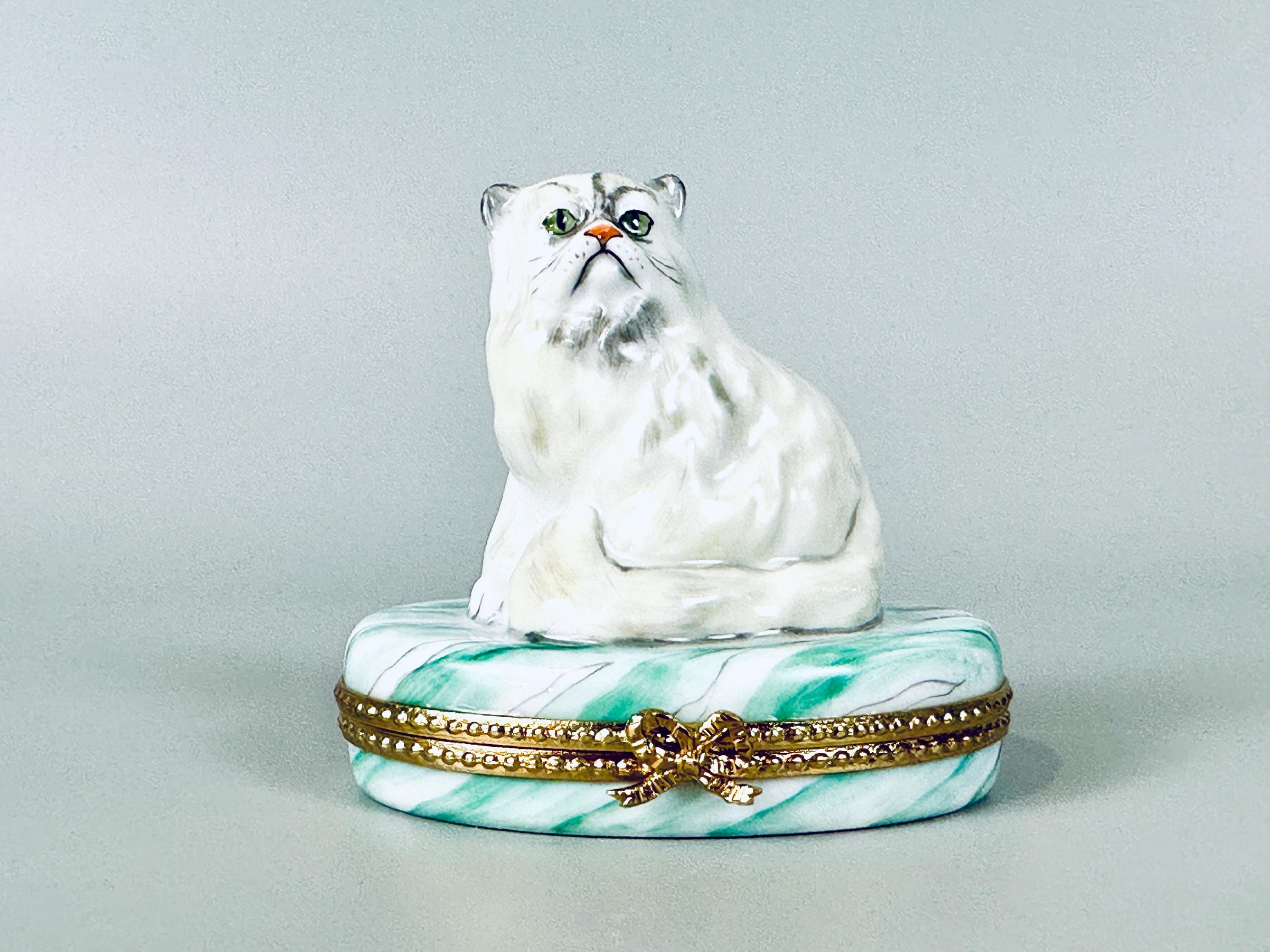Limoges Trinket Box with Persian Cat