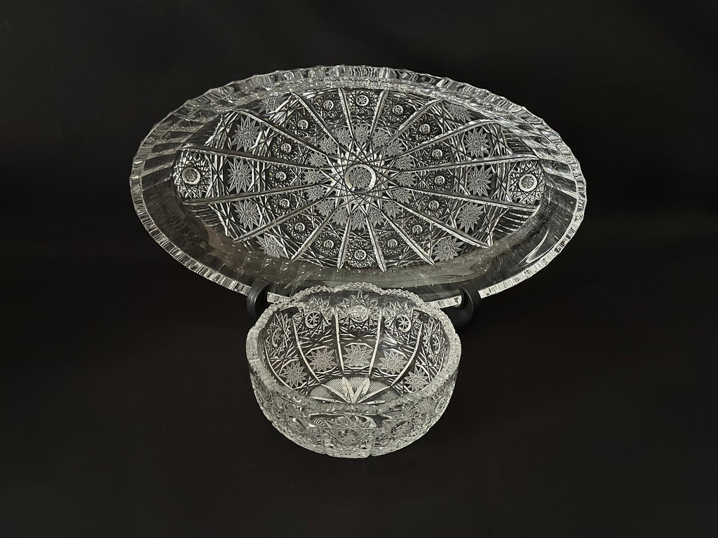 Bohemia Crystal Queens Lace Tray and Bowl