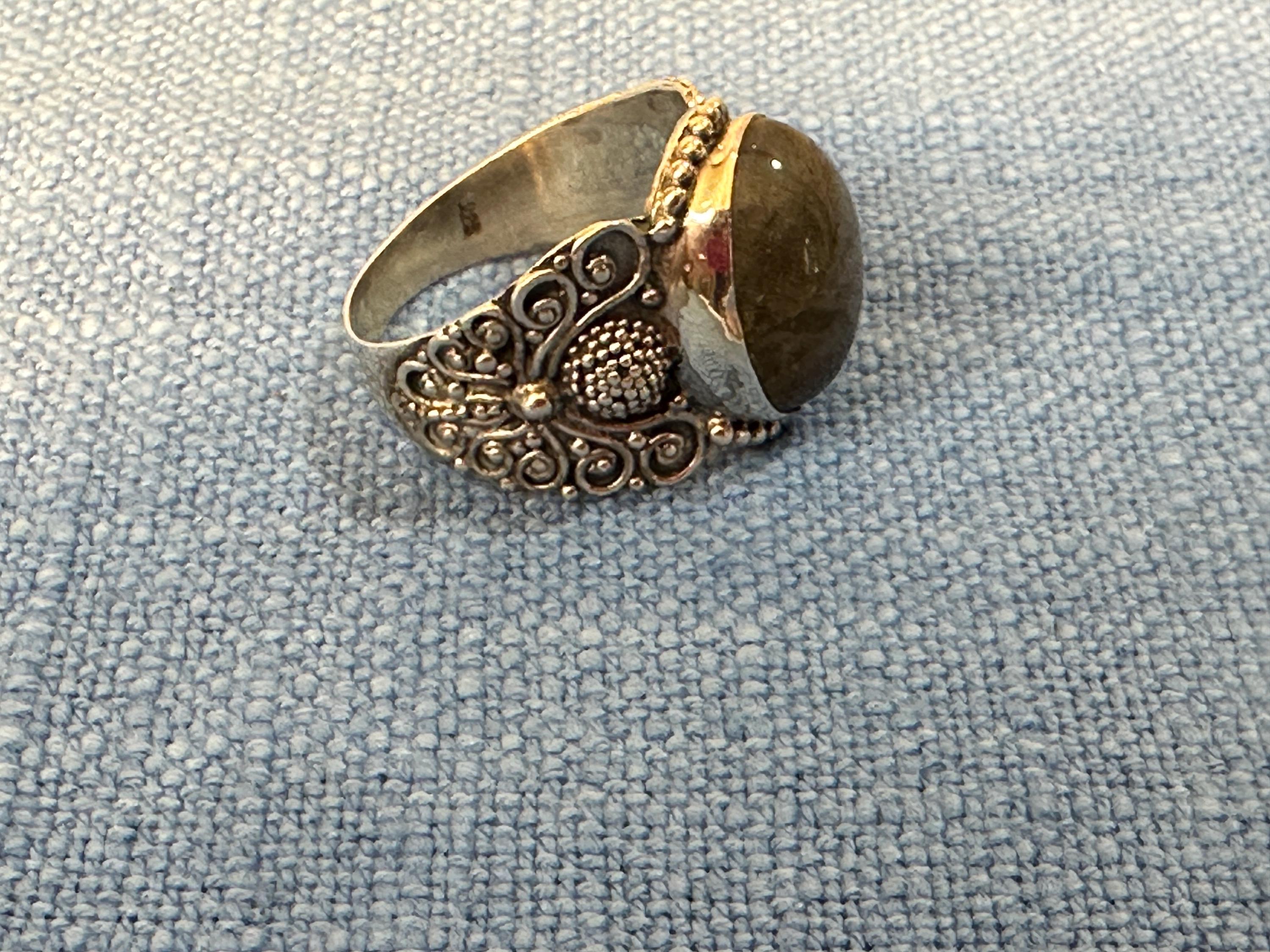 Labradorite Sterling Silver Bezel Rings Butterfly Design size 9