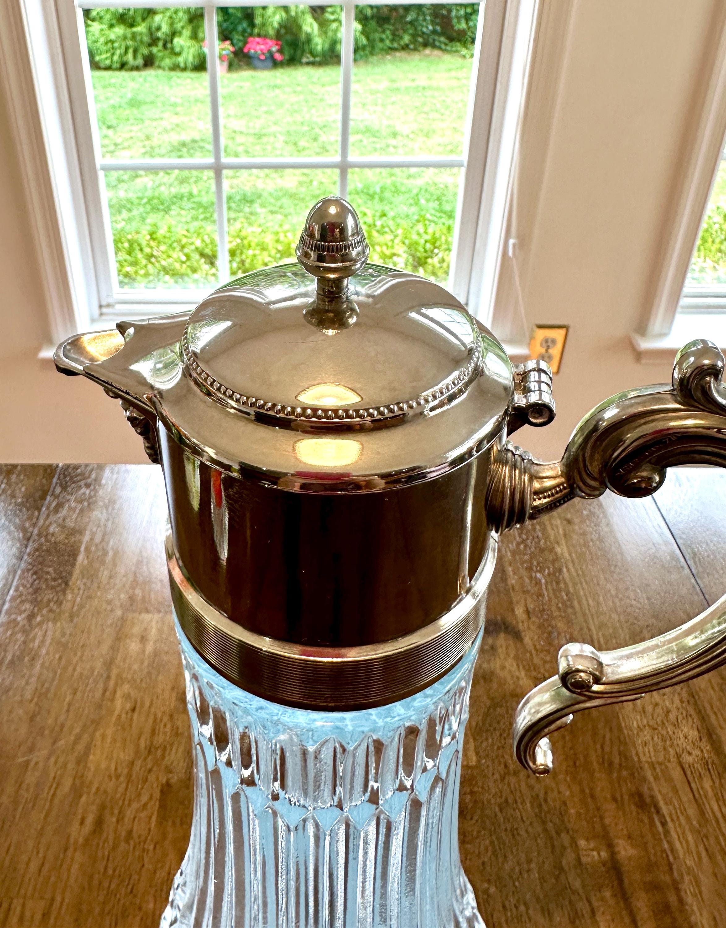 Tall Claret Decanter Glass and Silver Plate
