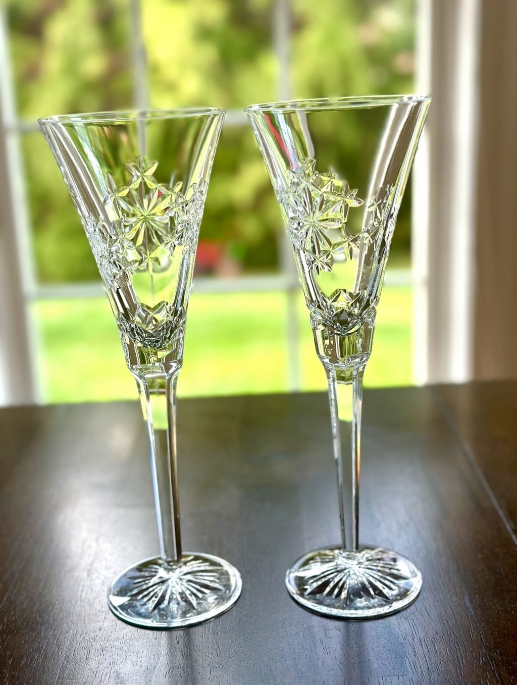 2 Waterford Crystal Snowflake Wishes Champagne Toasting Flutes
